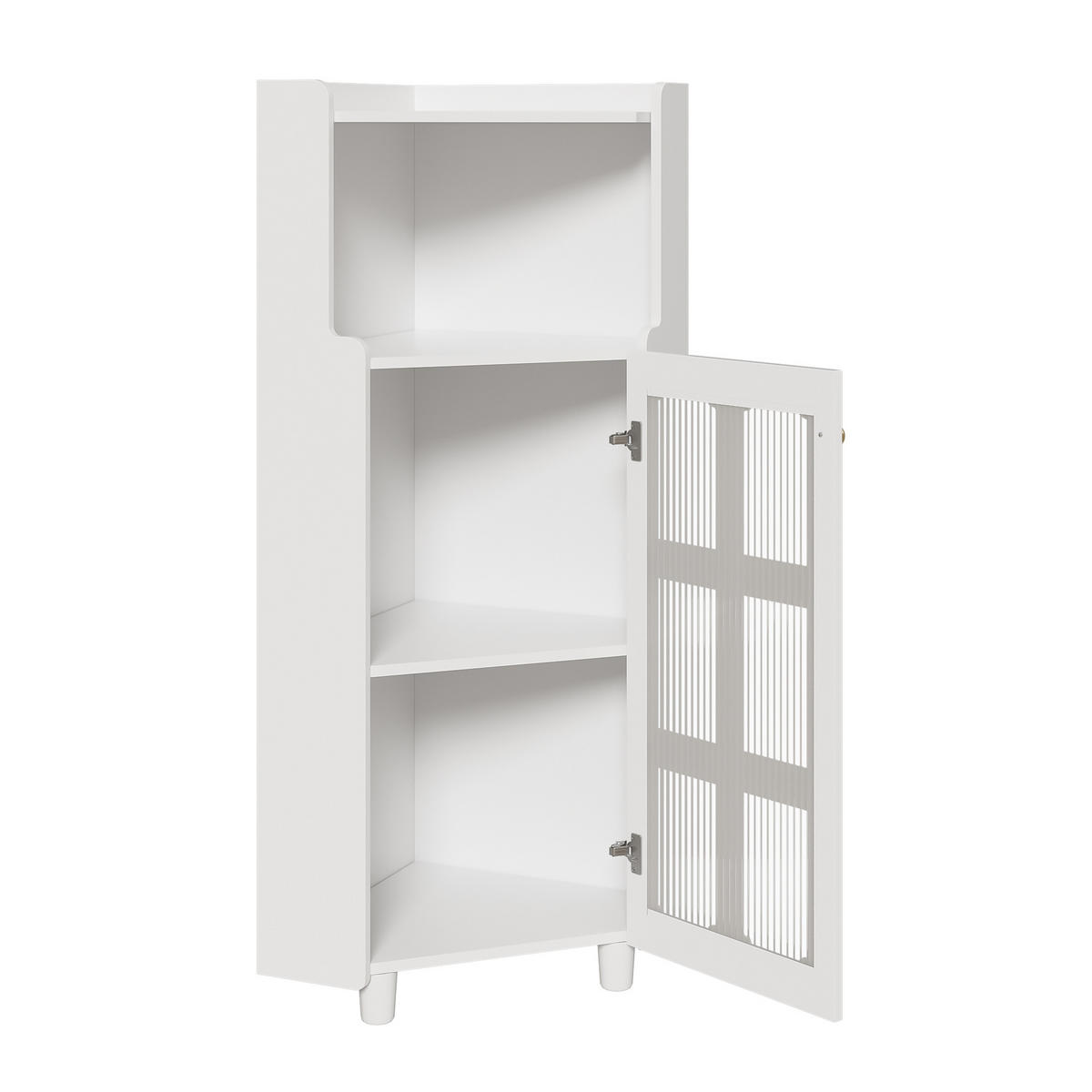 ECKSCHRANK in Weiß lackiert mit App-gesteuerter LED & Glasvitrine - Weiß, Holzwerkstoff (63/124/45cm) - Urban Meuble