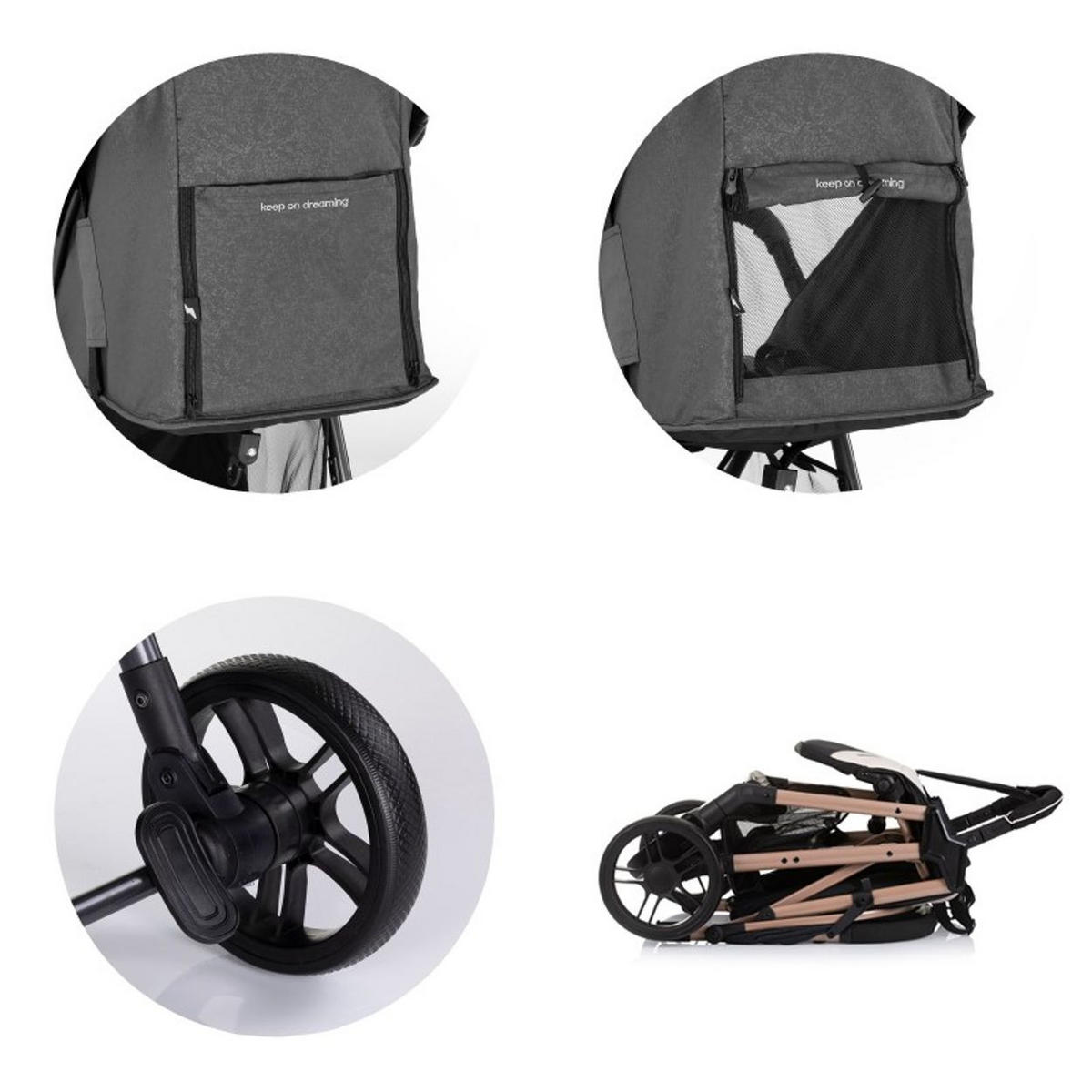 BUGGY Sparkle schwarz faltbar, Gurt am Griff, verstellbar - Schwarz, Metall (84/55/97cm) - Chipolino