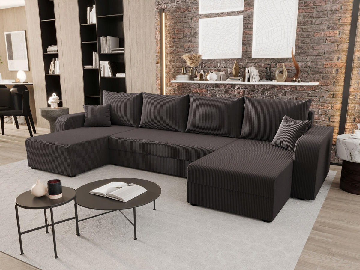 WOHNLANDSCHAFT HEWLET U BIS Zoom 21 mit Schlaffunktion - Dunkelgrau, Textil (305/90/140cm) - Bedante