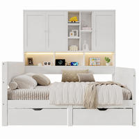 KINDERBETT aus MDF 90x200 cm Weiß mit LED-Beleuchtung, USB-C, Stauraum und PU-Kopfteil - Weiß, Holzwerkstoff (90/200cm) - Modfu