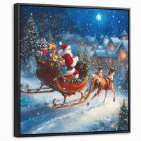 LEINWAND Bilder mit Rahmen - Weihnachtsmann - Rentier - Weihnachten - Schnee - 50x50 - Cognac, Textil (50/50cm) - MuchoWow