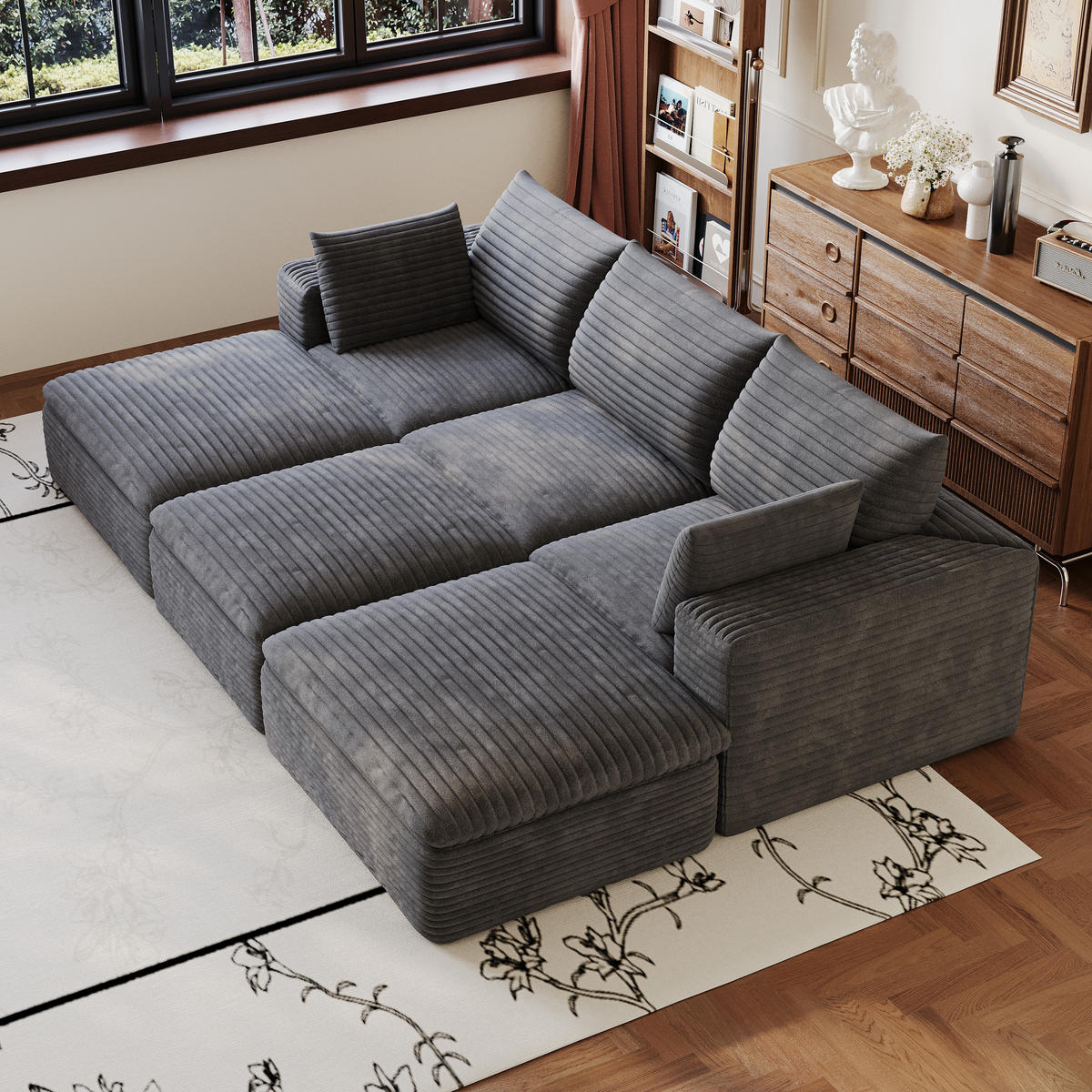 WOHNLANDSCHAFT DE-34773 modular mit 3 ottomanen Dunkelgrau - Dunkelgrau, Textil (160/60/260cm) - ComfortXL