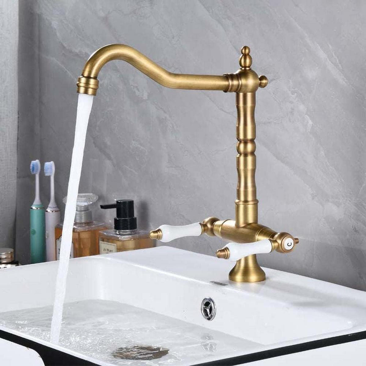 BADEZIMMERARMATUR， Messing europäischen Stil, 39 x 25 x 6,5 cm - Goldfarben, Metall (39/6.5/25cm) - Vallsero