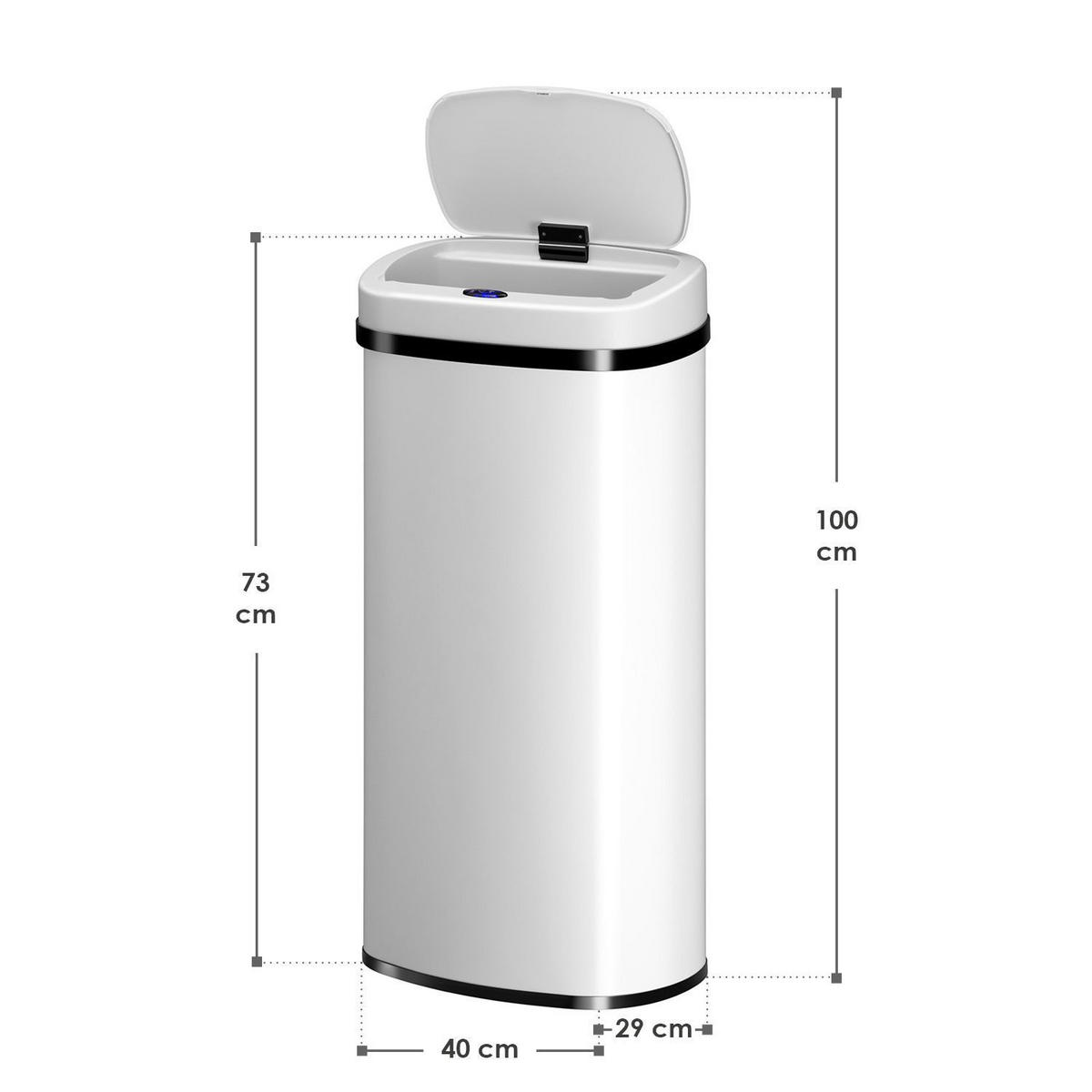 MÜLLEIMER viereckig 70L weiß mit Sensor - Weiß, Metall (40/73/29cm) - Juskys
