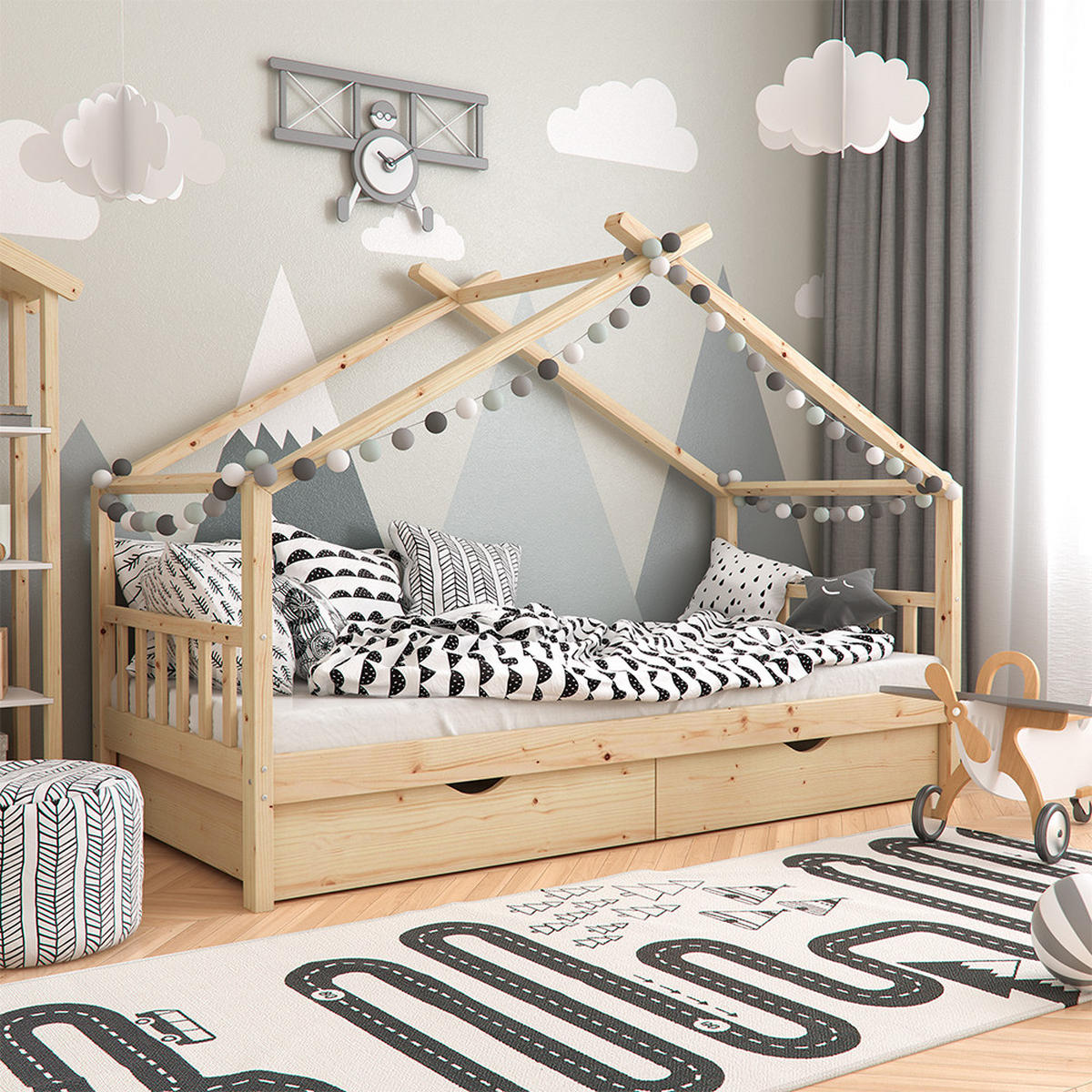 DOMEČKOVÁ POSTEL Design Přírodní dřevo - přírodní, dřevo (90/200cm) - VitaliSpa