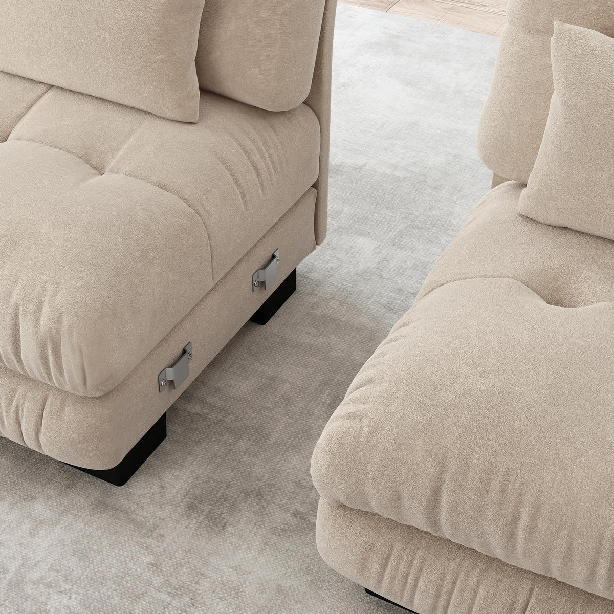 SOFA Stoff – 3-Sitzer mit Kissen - Beige, Holzwerkstoff/Textil (313/81/77cm) - Urban Meuble