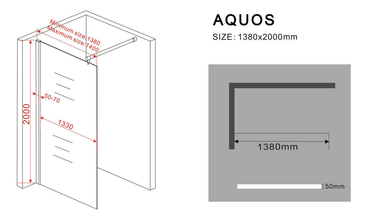 DUSCHWAND AQUOS-SPEZIAL Klar 138-140 x 200 cm 10 mm ESG - Klar, Glas (138/200cm) - Glasdeals