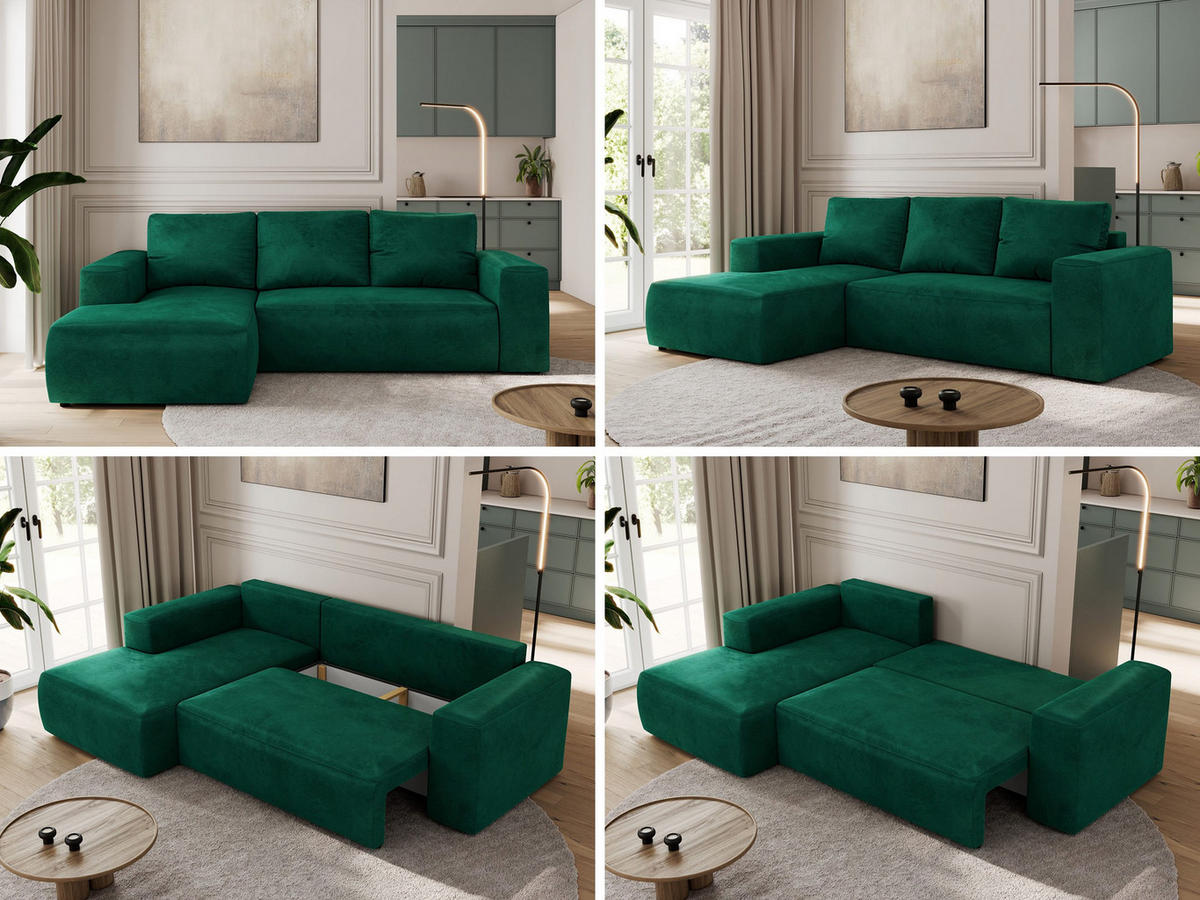 ECKSOFA TRENTINO L Dunkelgrün Velvet - Links - Dunkelgrün/Schwarz, Textil (266/164cm) - MKS