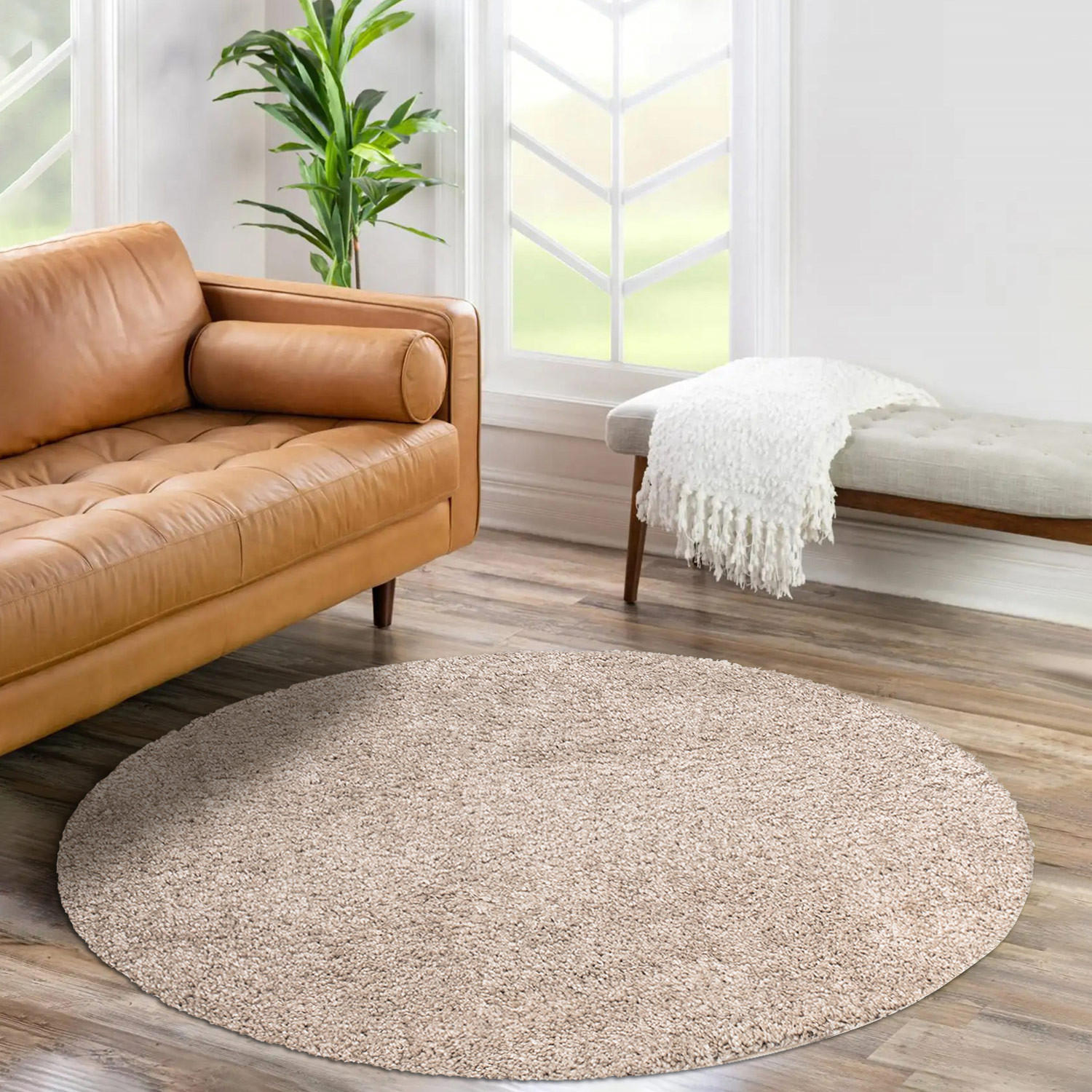HOCHFLOR-TEPPICH City Shaggy 500 Sand 200x200 cm Rund - Beige, Textil (200/200cm) - carpet city