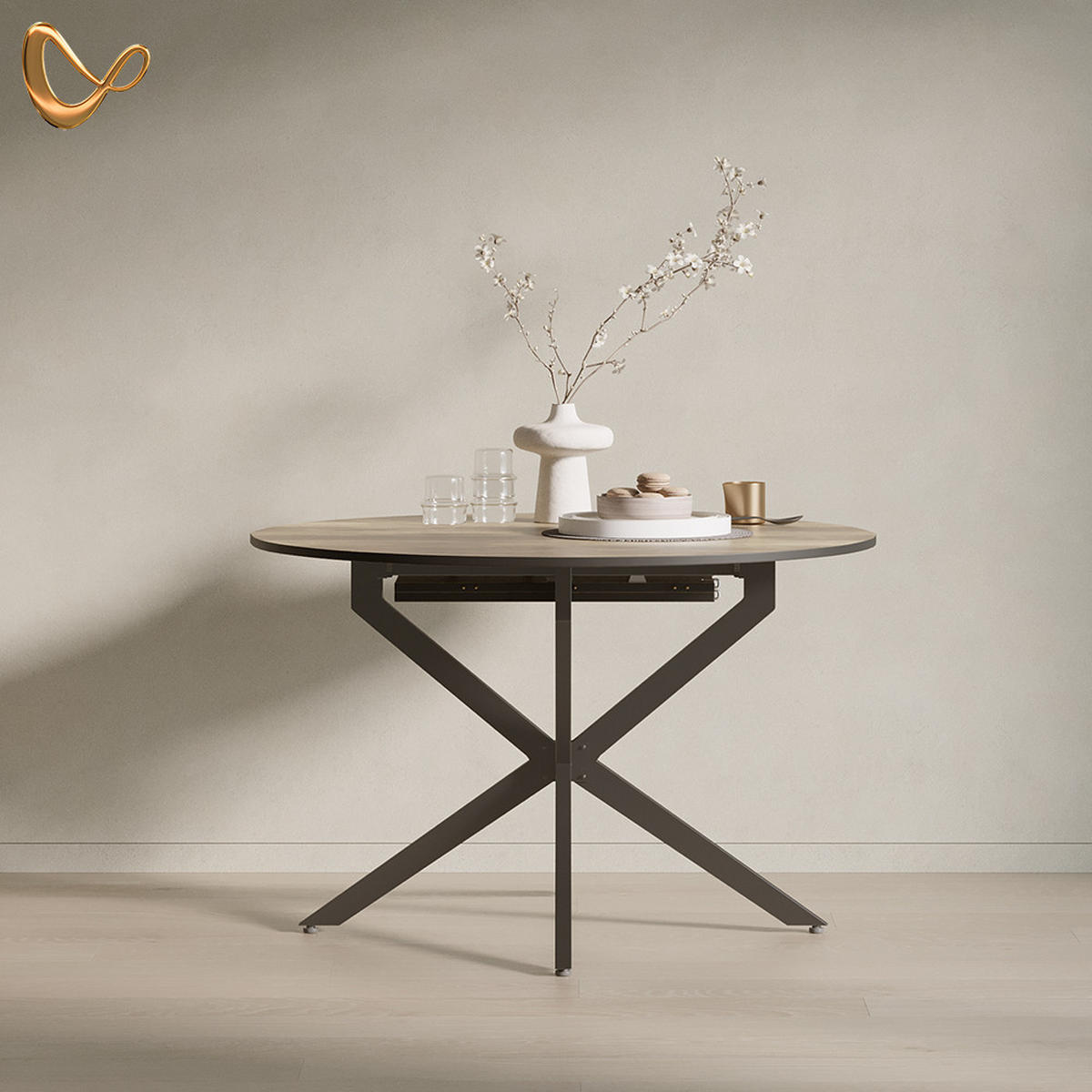 ESSTISCH Firenze Schwarz/Eiche rustikal 120 x 120 cm ausziehbar - Wildeiche/Schwarz, Holzwerkstoff (120/120/76.5cm) - Livinity®