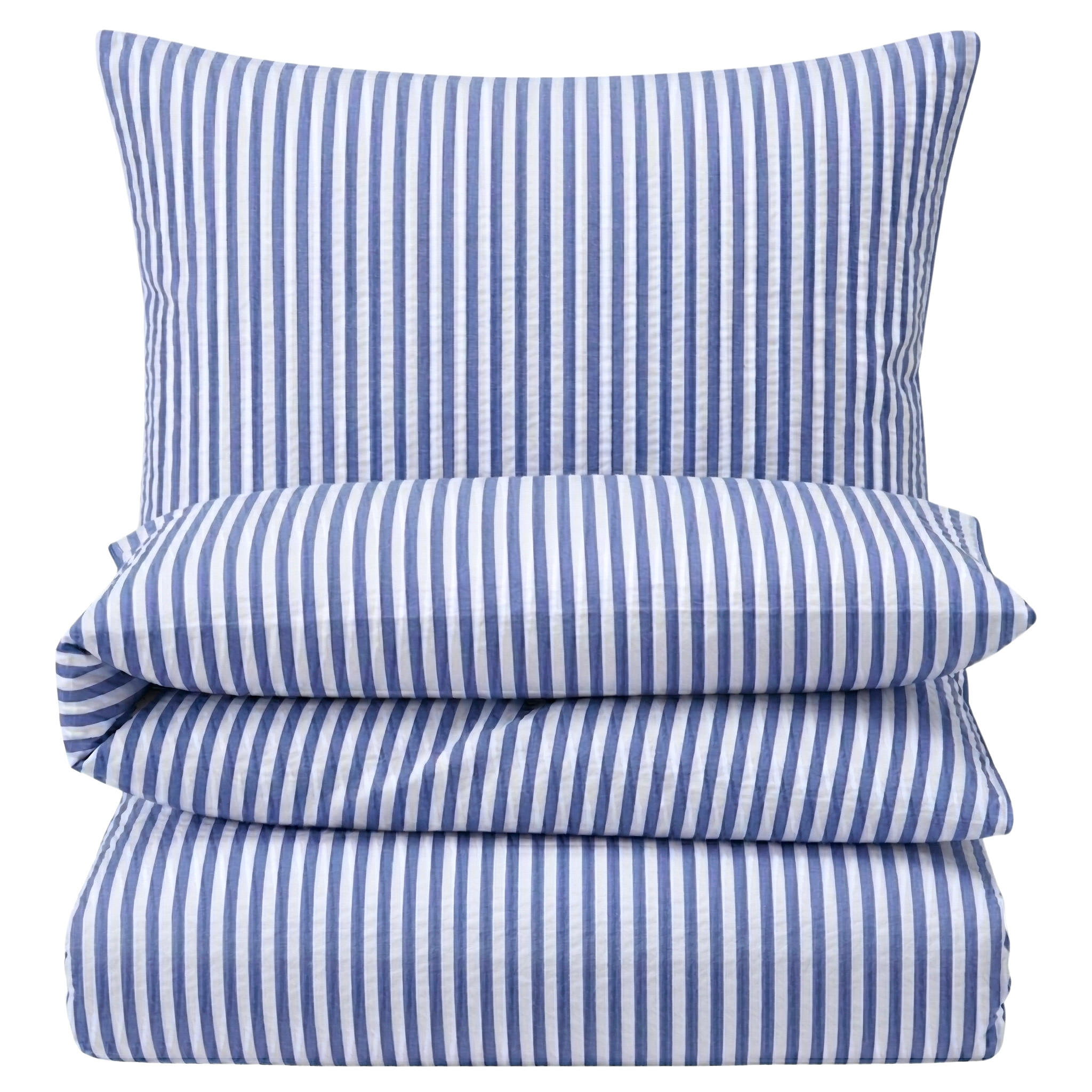 SEERSUCKER-BETTWÄSCHE 155x220 gestreift Sommer Bettbezug Bügelfrei aus 100% Baumwolle, Bettbezüge Streifen Muster Blau - Blau, Textil (155/220cm) - Carpe Sonno