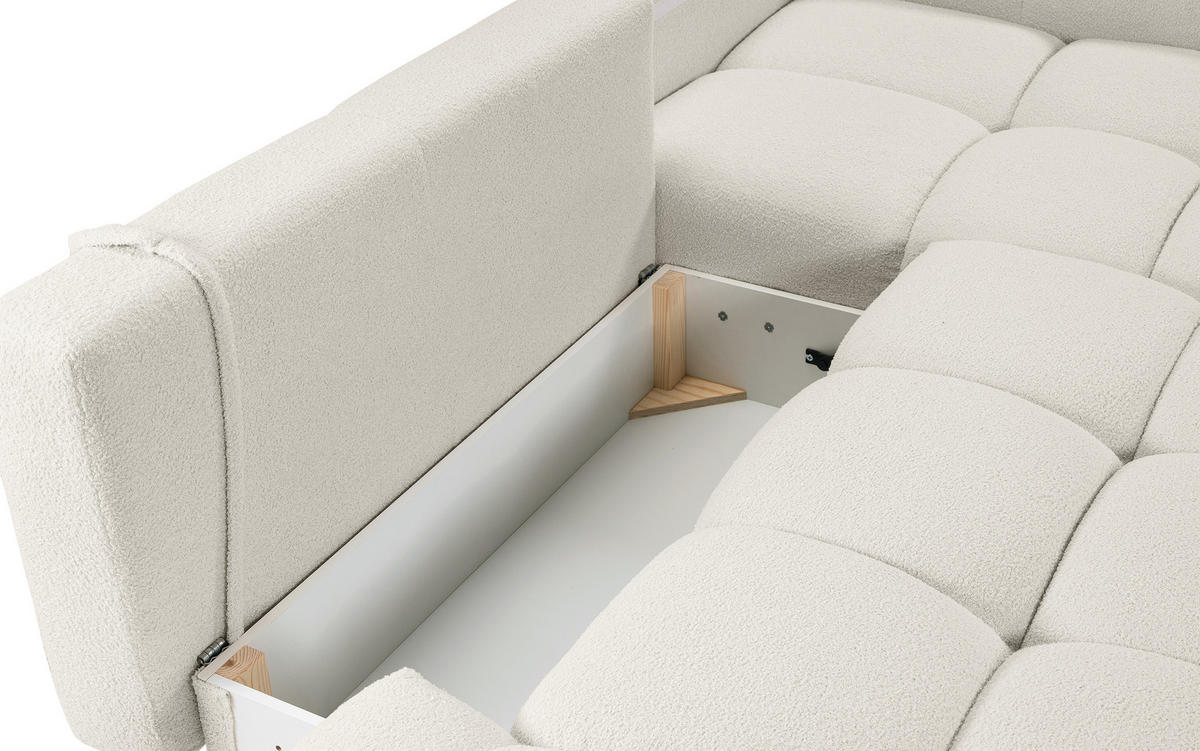 ECKSOFA L Form Hosio Cremeweiß 286/177/88 cm Rechts mit Schlaffunktion - Creme/Schwarz, Kunststoff/Textil (286/177cm) - AX Living