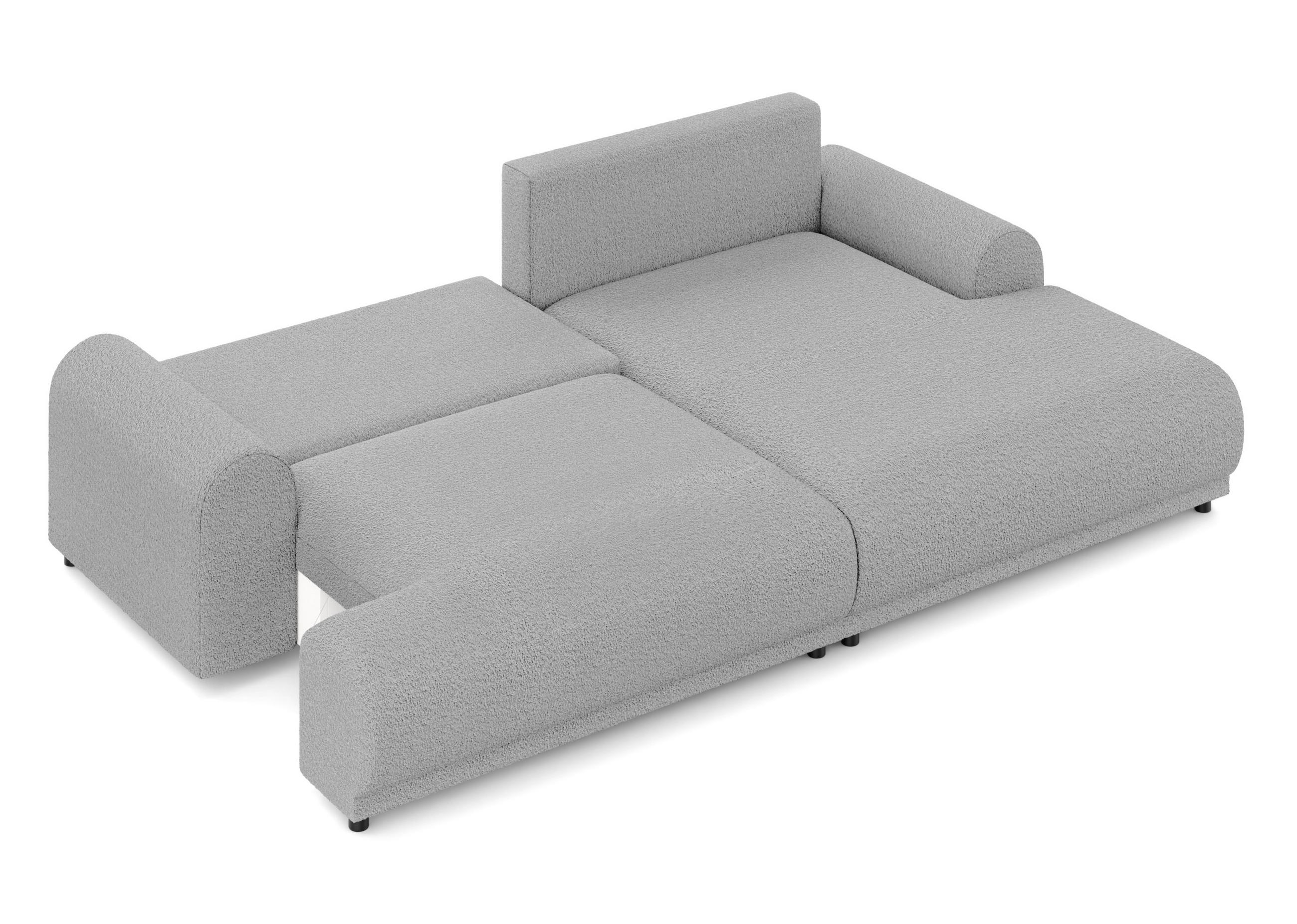 ECKSOFA mit Schlaffunktion, Bettkasten, extrabreite Ottomane rechts, abgerundete Armlehnen, B240/T145/H81 cm, Bezug Bouclé-Charakter Grau / 21029 - Schwarz/Grau, Kunststoff/Textil (240/145cm) - luma-home