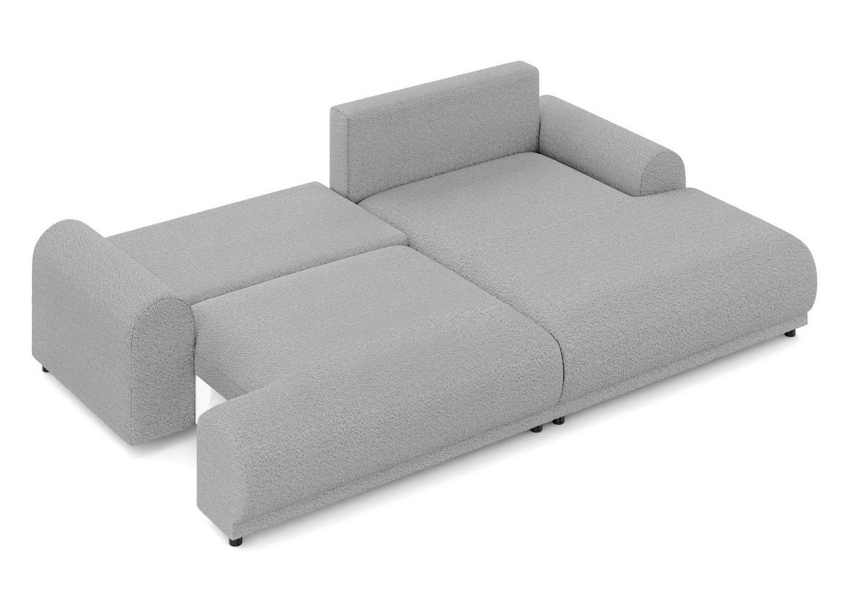 ECKSOFA mit Schlaffunktion, Bettkasten, extrabreite Ottomane rechts, abgerundete Armlehnen, B240/T145/H81 cm, Bezug Bouclé-Charakter Grau / 21029 - Schwarz/Grau, Kunststoff/Textil (240/145cm) - luma-home