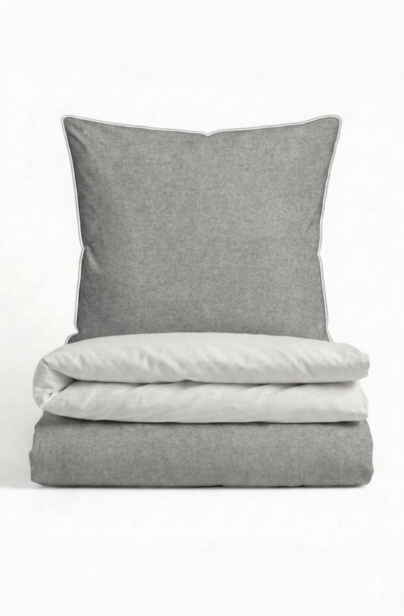 BETTWÄSCHE-GARNITUR Premium Biber Melange UNI sturmgrau, 155x200 cm + 80x80 cm - Grau, Textil (155/200cm) - biberna