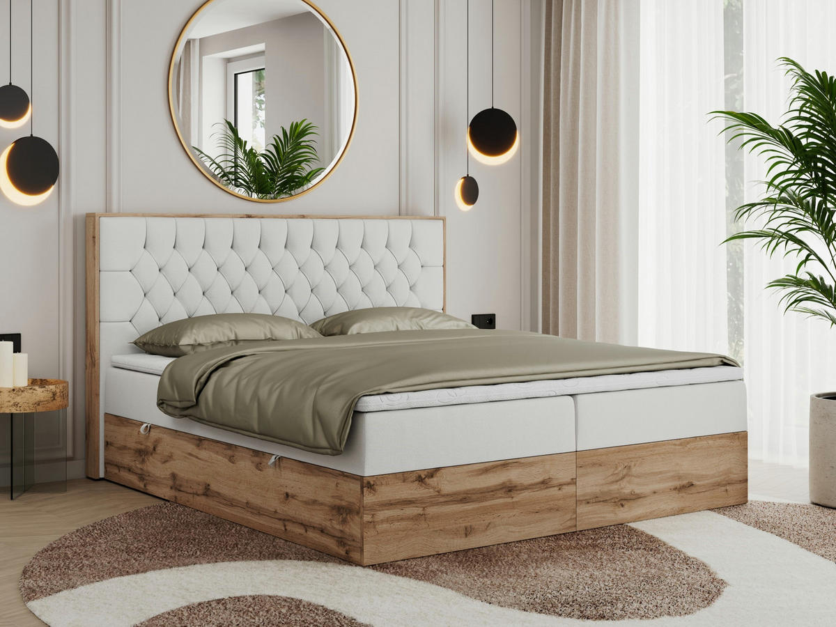 BOXBETT AMORE 140/200 Weiß Velvet - H3 - Weiß, Holz/Textil (140/200cm) - MKS