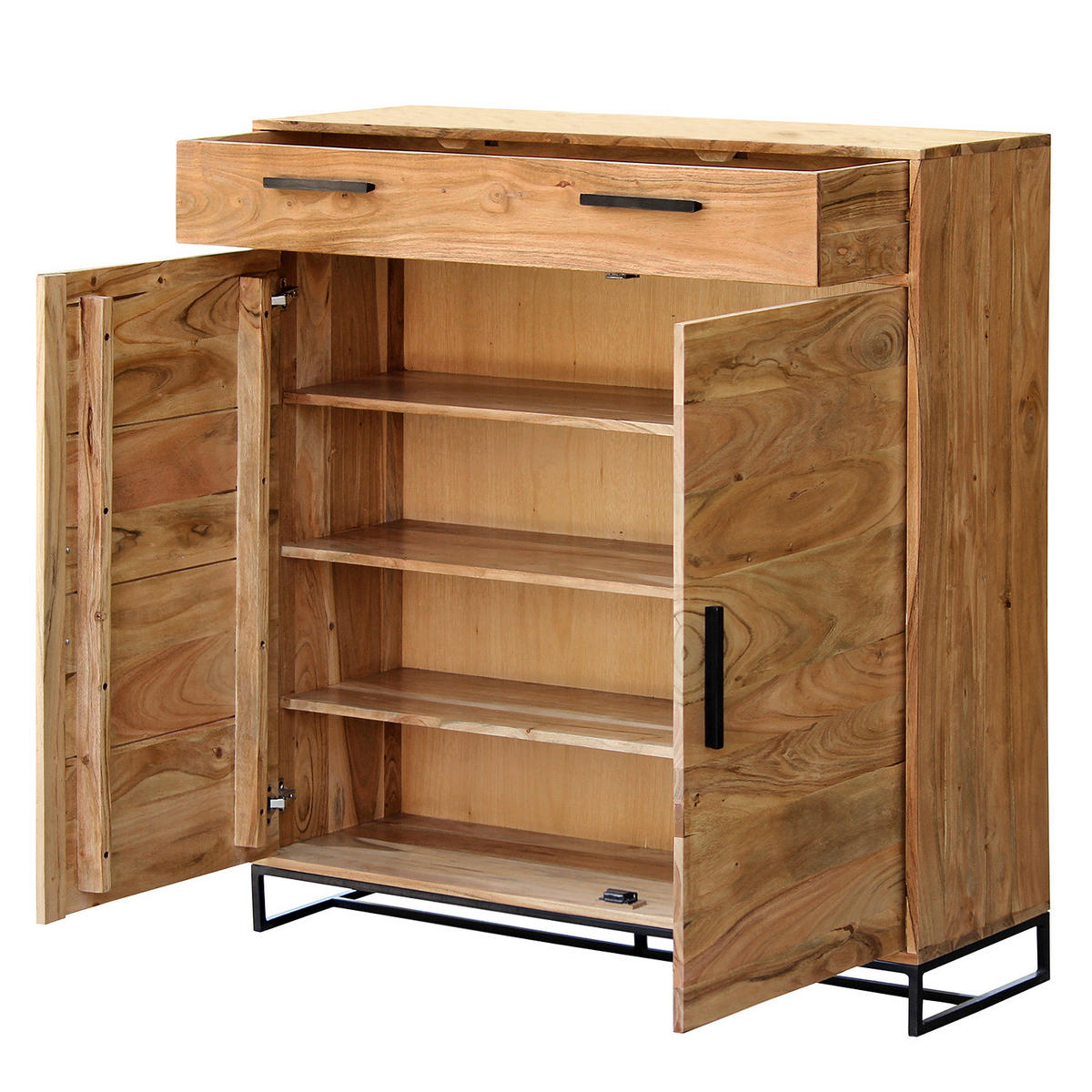 SCHUHKOMMODE - Akazie massiv / Eisen - Akaziefarben, Holz (110/120/37cm) - home24