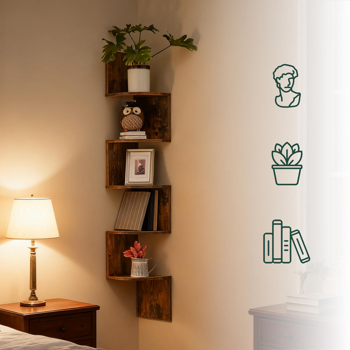 ROHOVÝ reg. - hnedá, kompozitné drevo (20/125/20cm) - Relaxdays