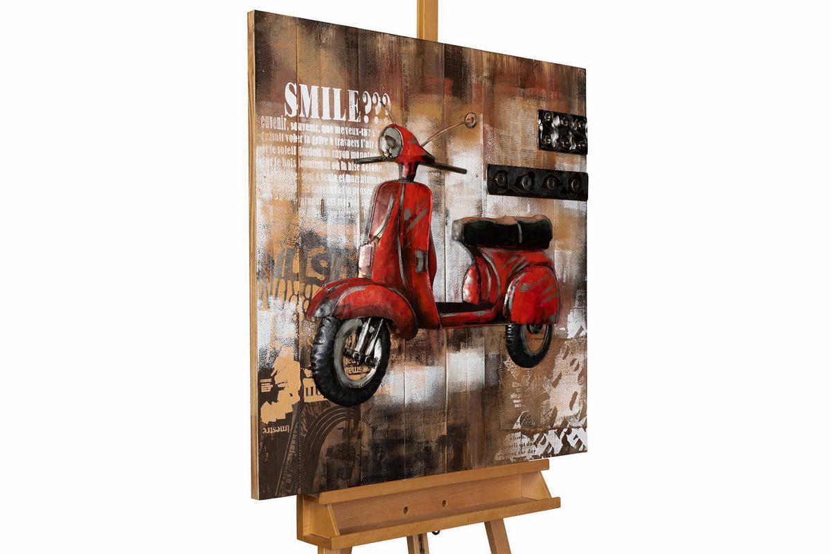 WANDBILD Rot 80/80 cm - Rot/Braun, Holz/Metall (5/80cm) - KUNSTLOFT