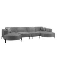 WOHNLANDSCHAFT Valencia Xl - Grau, Holzwerkstoff/Textil (384/80/165cm) - Fun Möbel