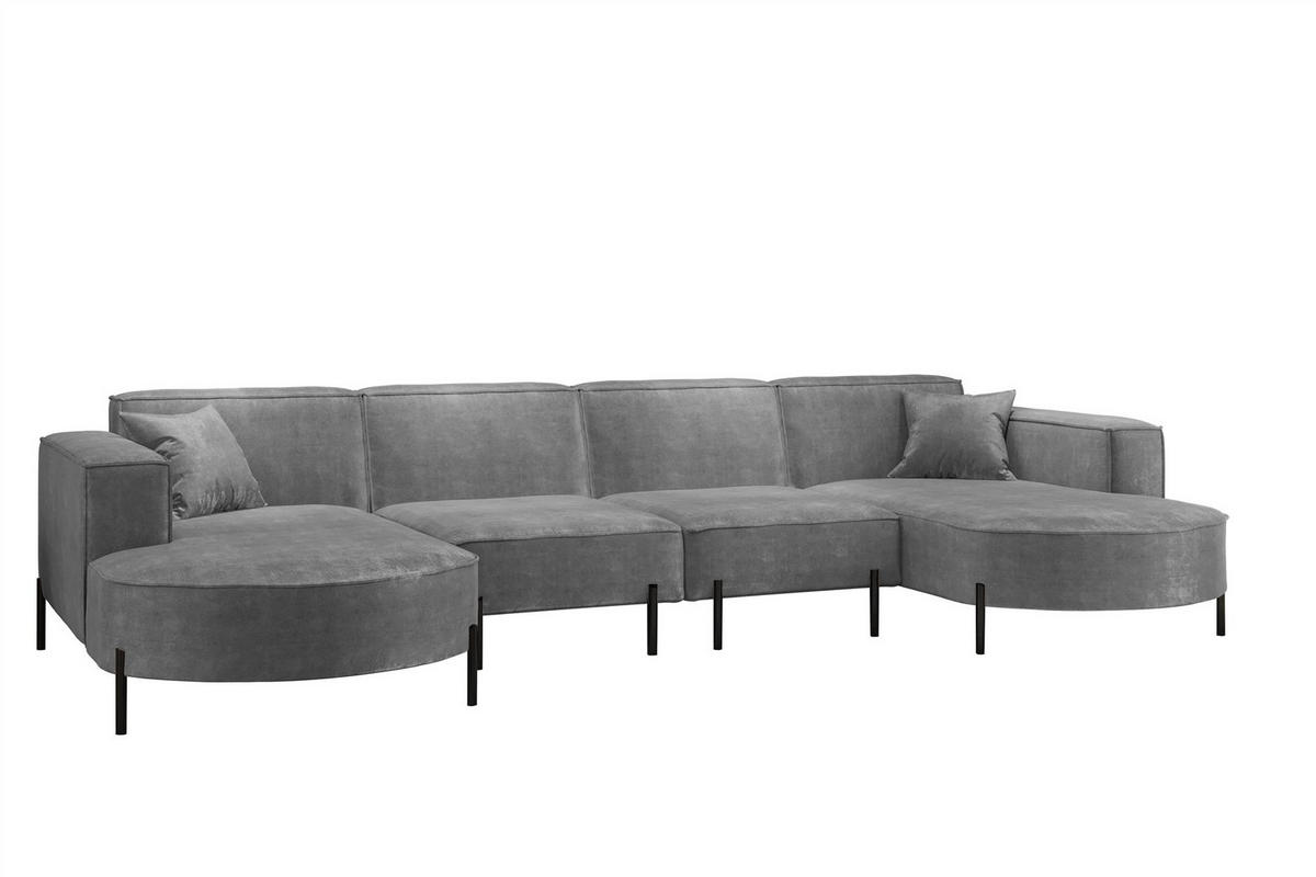 WOHNLANDSCHAFT Valencia Xl - Grau, Holzwerkstoff/Textil (384/80/165cm) - Fun Möbel