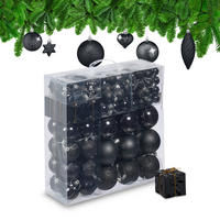 WEIHNACHTSKUGELN-SET 110-tlg. - Schwarz, Kunststoff (8/9/8cm) - Relaxdays
