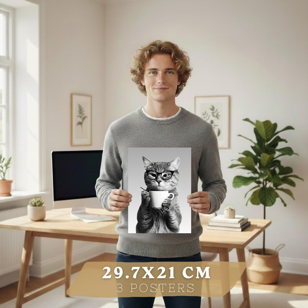 PLAKAT Sada 3 Vtipná zvířata A4 Bílý rám - bílá, papír (29.7/1/21cm) - Nacnic