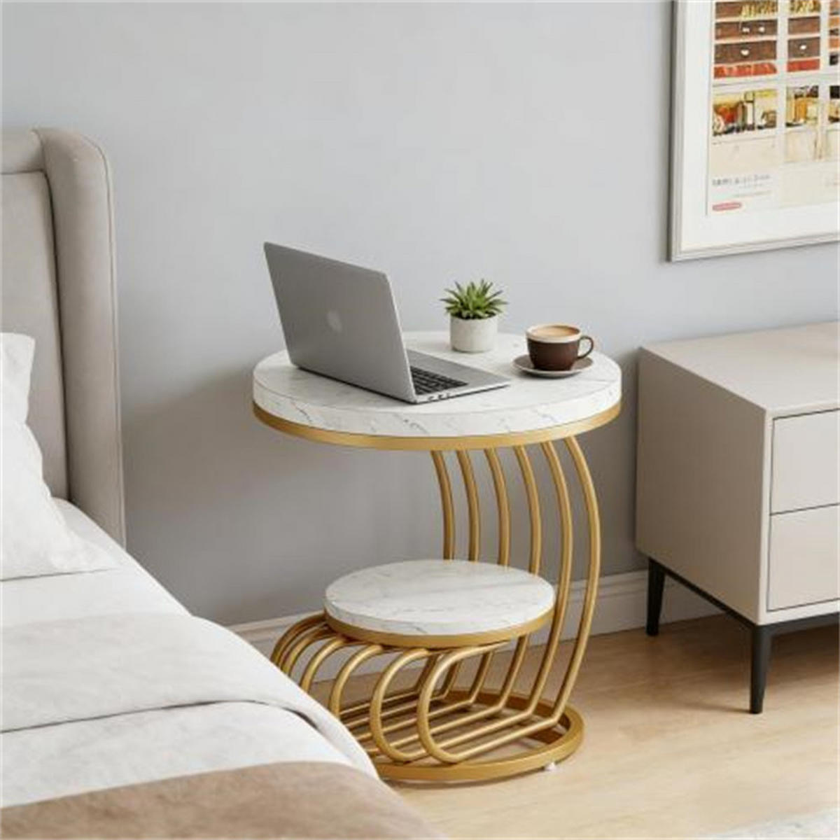 BEISTELLTISCH mit Marmoroptik, weiß/gold, 50x50x63 cm - Weiß, Holzwerkstoff (50/50/63cm) - Blomus