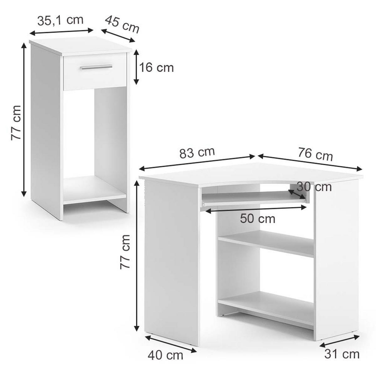 ECKSCHREIBTISCH Odin Weiß 83 x 76 cm Set mit PC-Schrank - Weiß, Holzwerkstoff (76/83/77cm) - Vicco