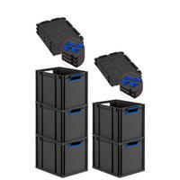 EUROBOX 5x NextGen Color mit Auflagedeckel 32x30x40 cm 30 Liter Schwarz Griffe blau offen - Blau/Schwarz, Kunststoff (30/32/40cm) - PROREGAL