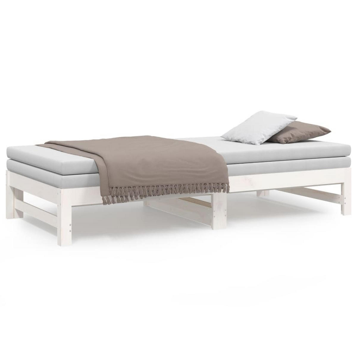 BETT mit Ausziehbar, 75/190 cm, aus Massivholz Kiefer, in Weiß - Weiß, Holz - vidaXL