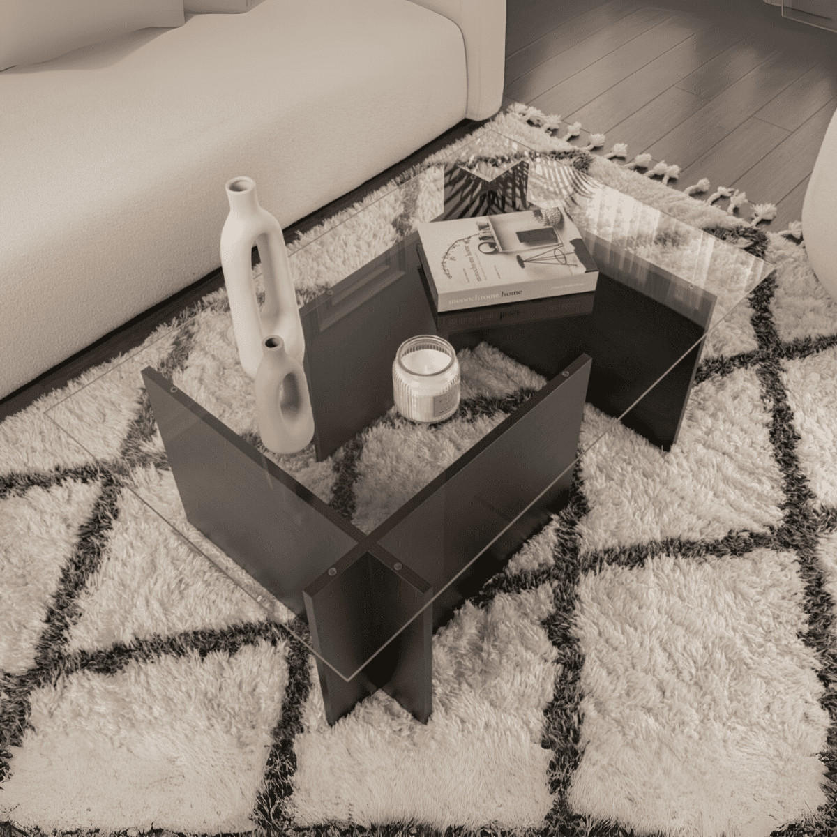 COUCHTISCH mit glasplatte noah 105/65/40 cm - Schwarz, Holzwerkstoff (105/65/40cm) - Calicosy