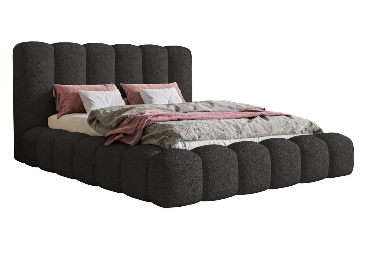 POLSTERBETT 160x200 Madeno mit Bettkasten, Boucle, Schwarz - Schwarz, Holz/Textil (160/200cm) - Emporius