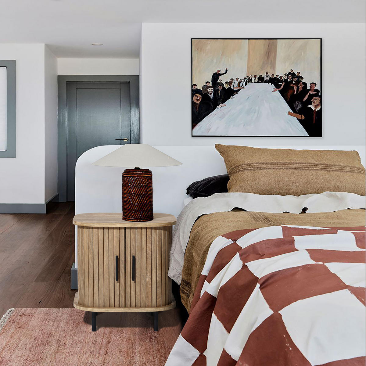 NACHTTISCH Mid-Century mit Rolltür, Holz | B45 x T40 x H48 cm - Braun, Holzwerkstoff (45/48/40cm) - Hometopia