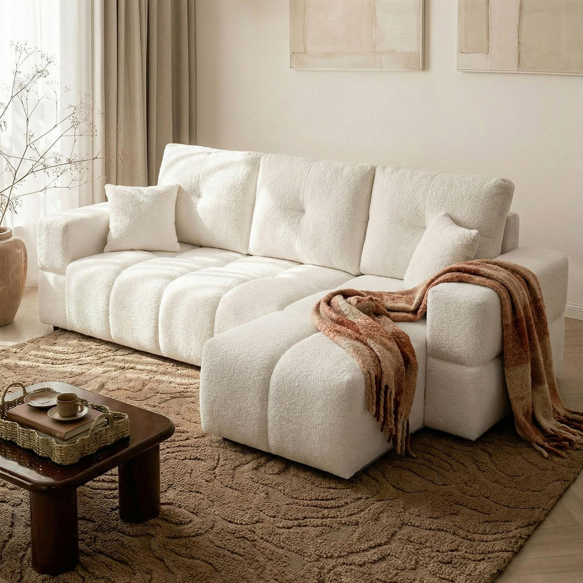 ECKSOFA Denise Mit Schlaffunktion - Creme, Holzwerkstoff/Textil (148/250cm) - Fun Möbel