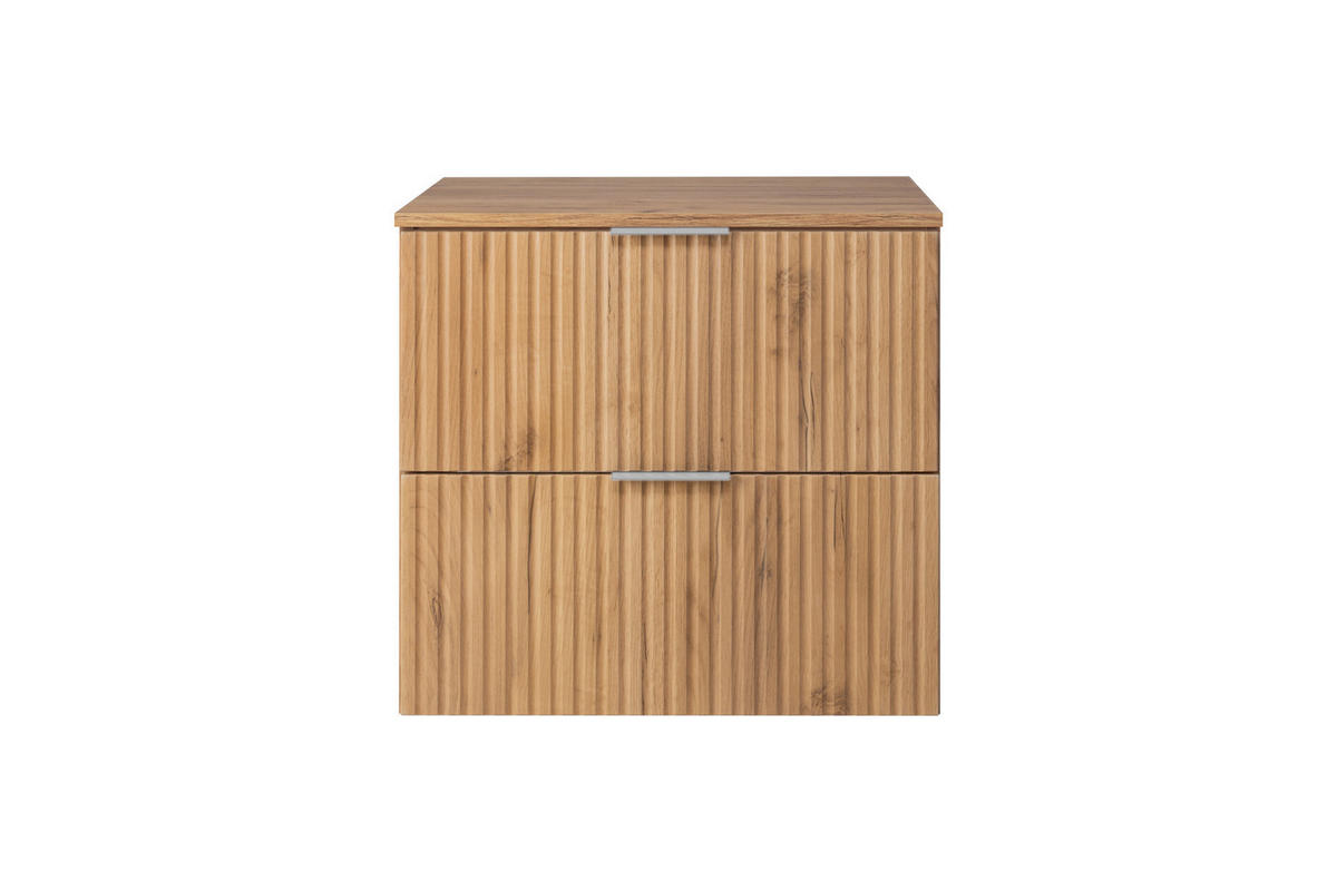 WASCHBECKUNTERSCHRANK, Eiche Craft, 60 x 57 x 46 cm, silberner Griff + Arbeitsplatte - Eichefarben/Silberfarben, Holzwerkstoff (60/57/46cm) - 3XE LIVING