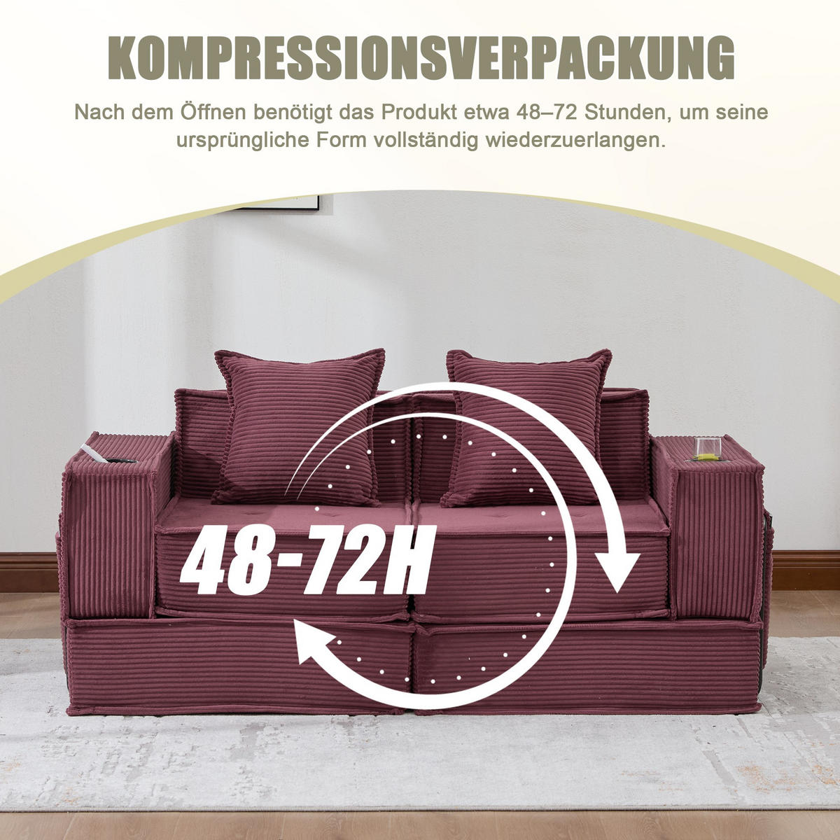 SCHLAFSOFA Zweisitzer mit Schlaffunktion,ausziehbar,Modulares Design,Cord,Weinrot - Rot, Textil (162/42/54cm) - LVHOM
