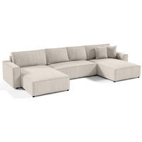 WOHNLANDSCHAFT Parys U mit Schlaffunktion creme - Creme/Schwarz, Kunststoff/Textil (390/70/185cm) - Beautysofa