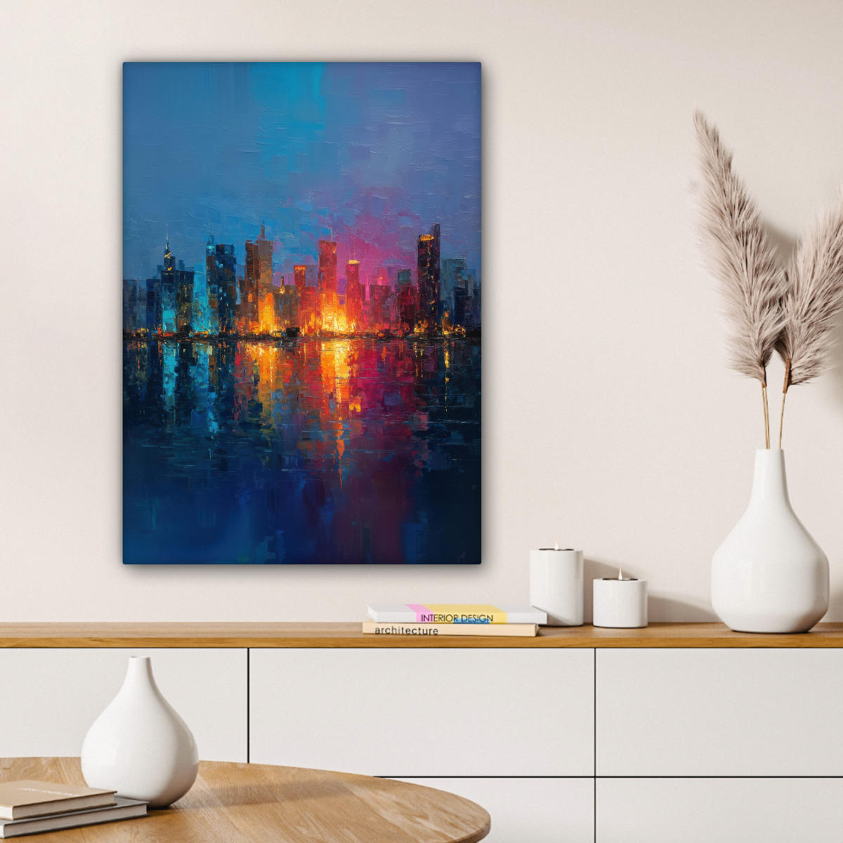 LEINWANDBILD Skyline - Pinselstriche - Dunkelblau - Leuchtend Wandbild Wohnzimmer 60x80 cm - Blau, Textil (60/80cm) - MuchoWow