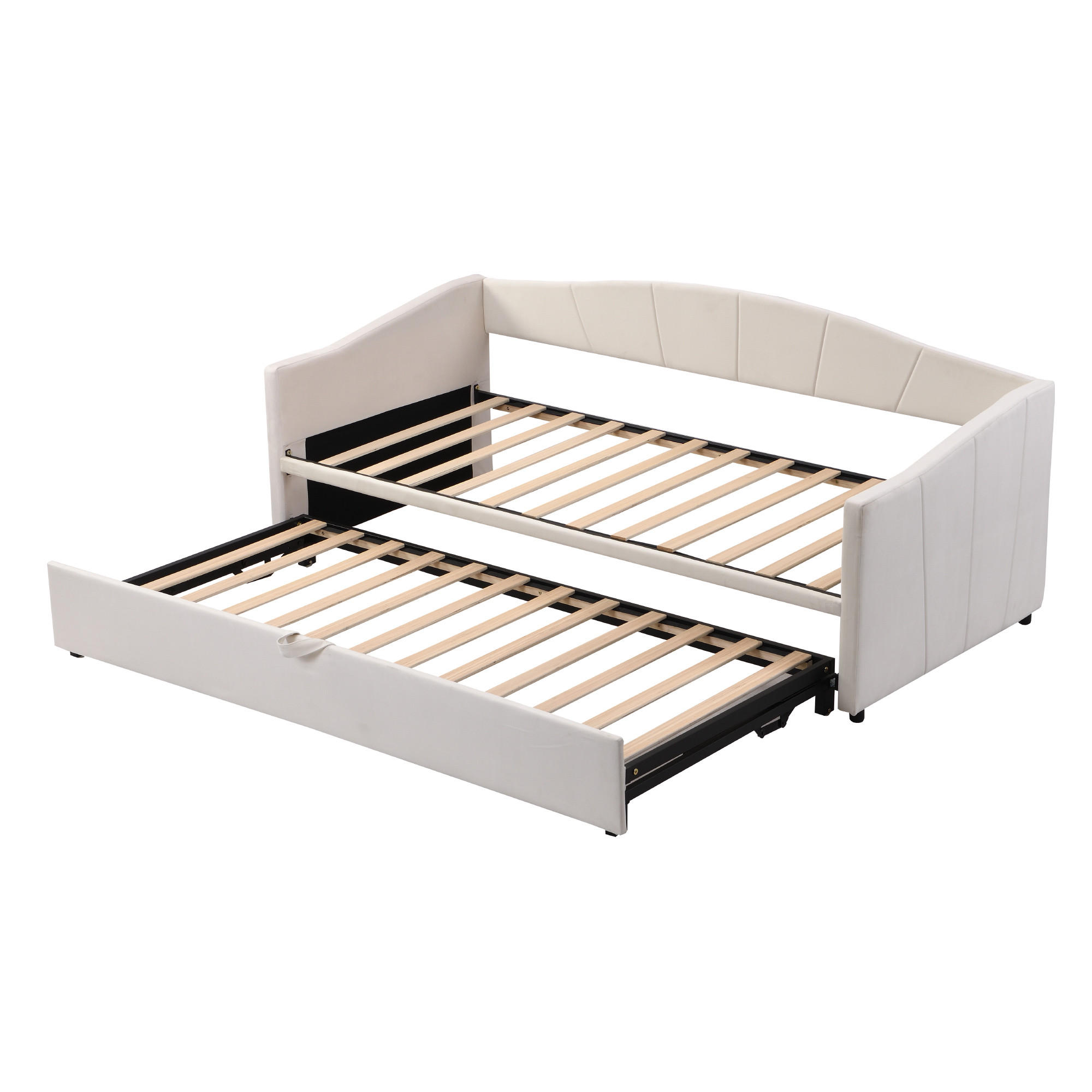 AUSZIEHBETT 90/180/200 cm DE-01743, in Beige, mit Lattenrost - Beige, Holz (90/200cm) - ComfortXL