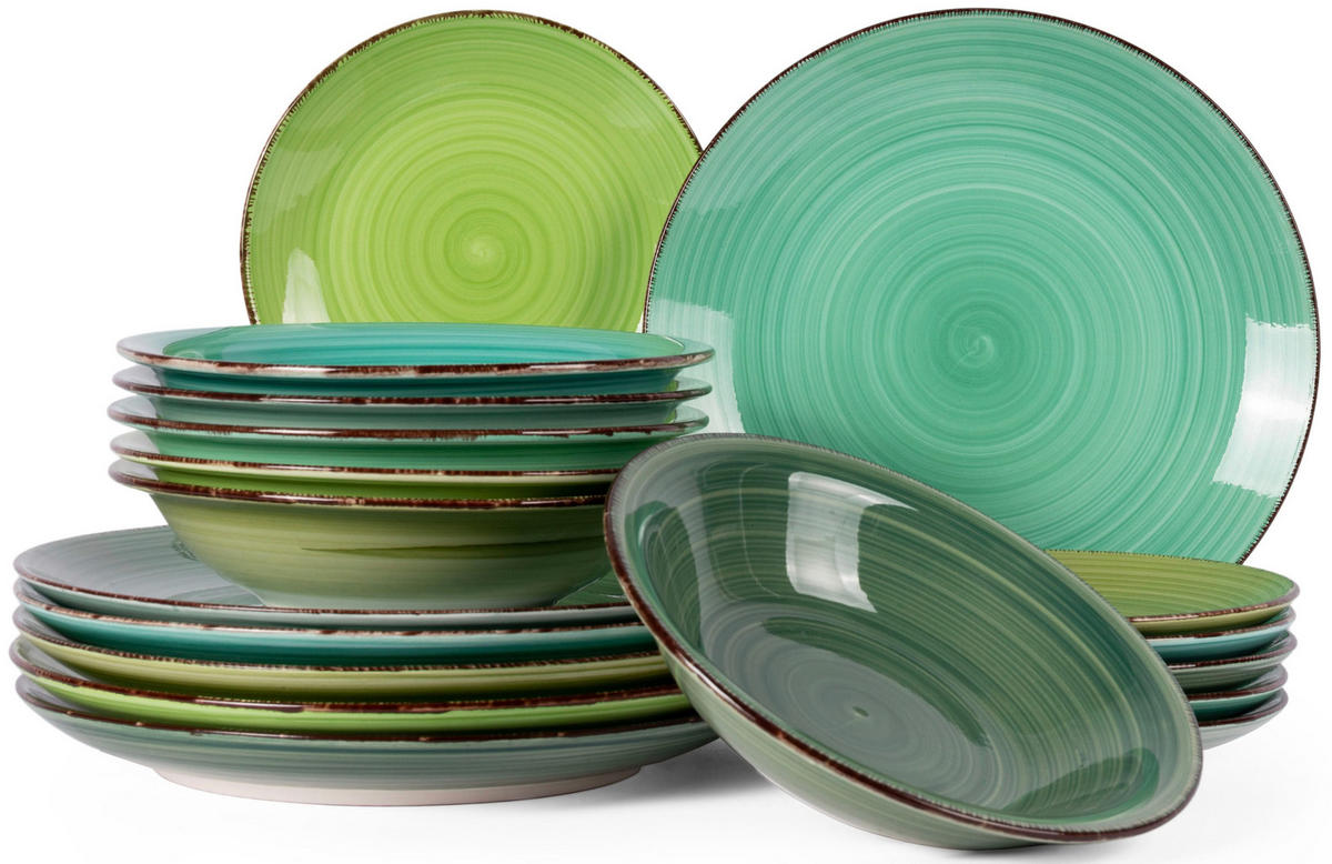 GESCHIRRSET Studio Tavola Summer Green - 18-teilig - Grün, Keramik (2/2/1cm) - Cookinglife