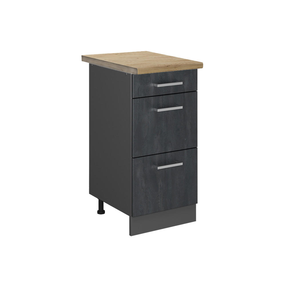 KÜCHENUNTERSCHRANK R-Line Schwarz Beton 40 cm AP Eiche - Anthrazit/Schwarz, Holzwerkstoff (40/81.6/60cm) - Vicco