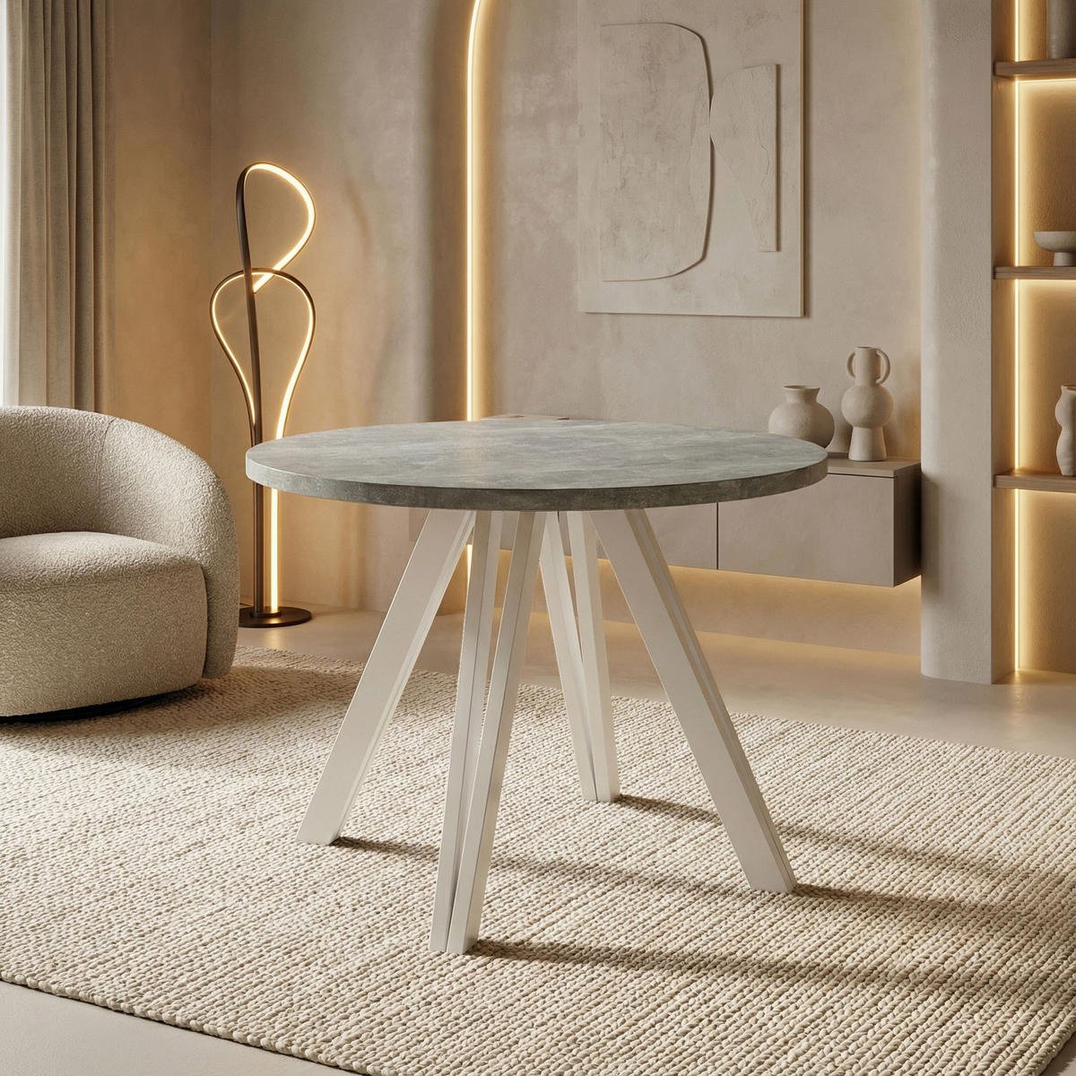 ESSTISCH Ravero runder ausziehbarer, Beton grau 100/100/77 cm - Hellgrau/Weiß, Holz/Holzwerkstoff (100/100/77cm) - WFL GROUP