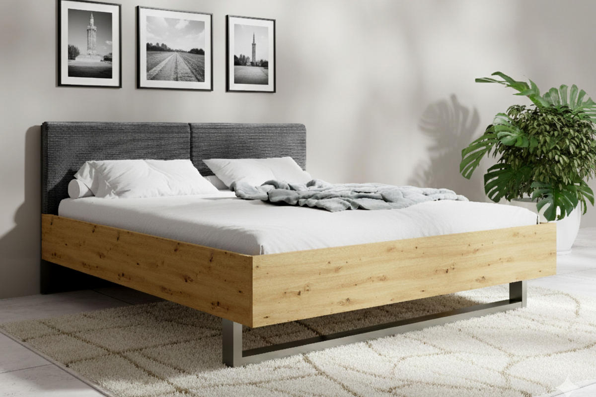 BETT RON 180/200 cm in Graphit / Artisan Eiche - Graphitfarben/Eiche Artisan, Holzwerkstoff (180/200cm) - Deine Möbel 24