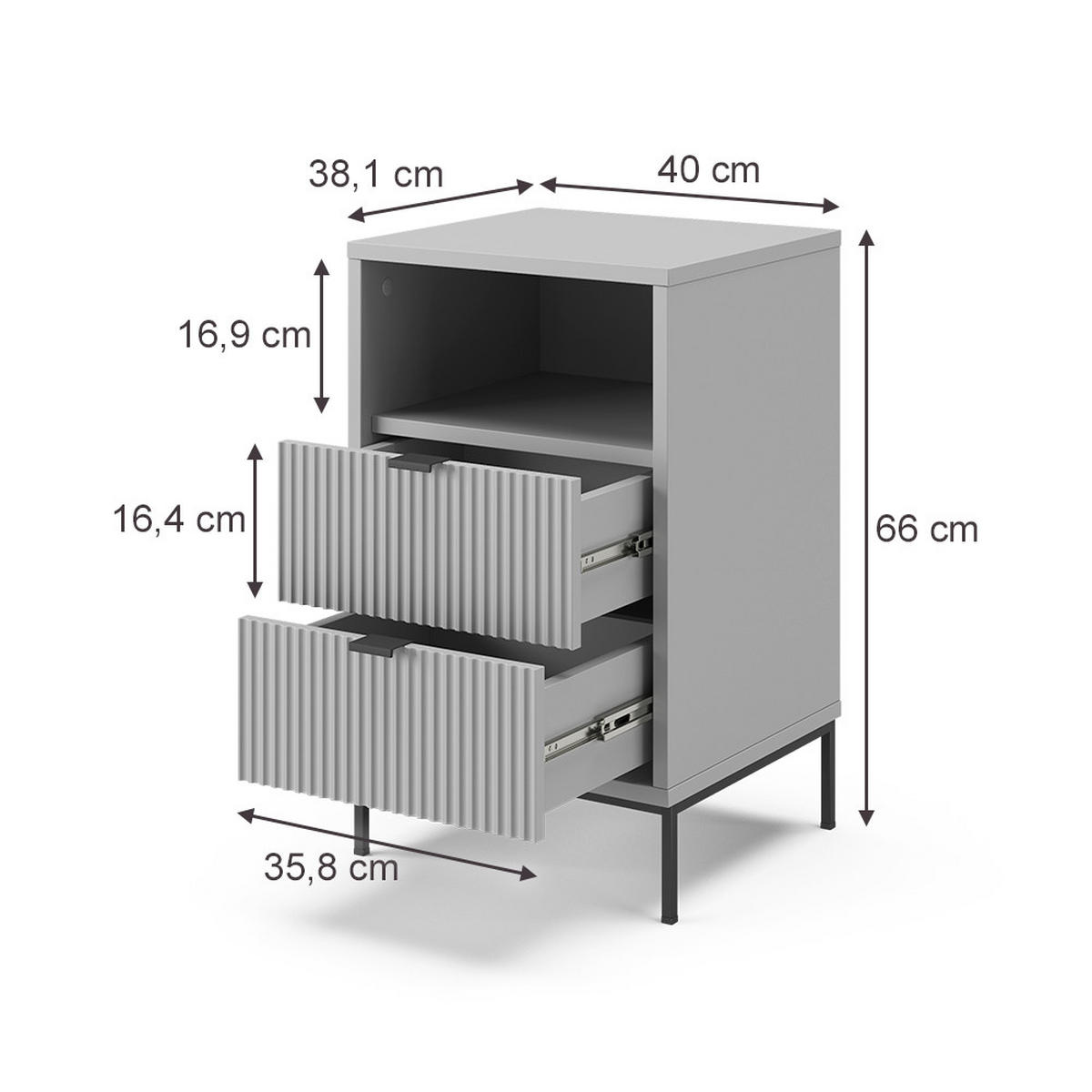 NACHTTISCH Eliza, Grau/Schwarz, 40 x 66 cm mit 2 Schubladen & 1 Fach - Schwarz/Grau, Holzwerkstoff (40/66/38.1cm) - Vicco