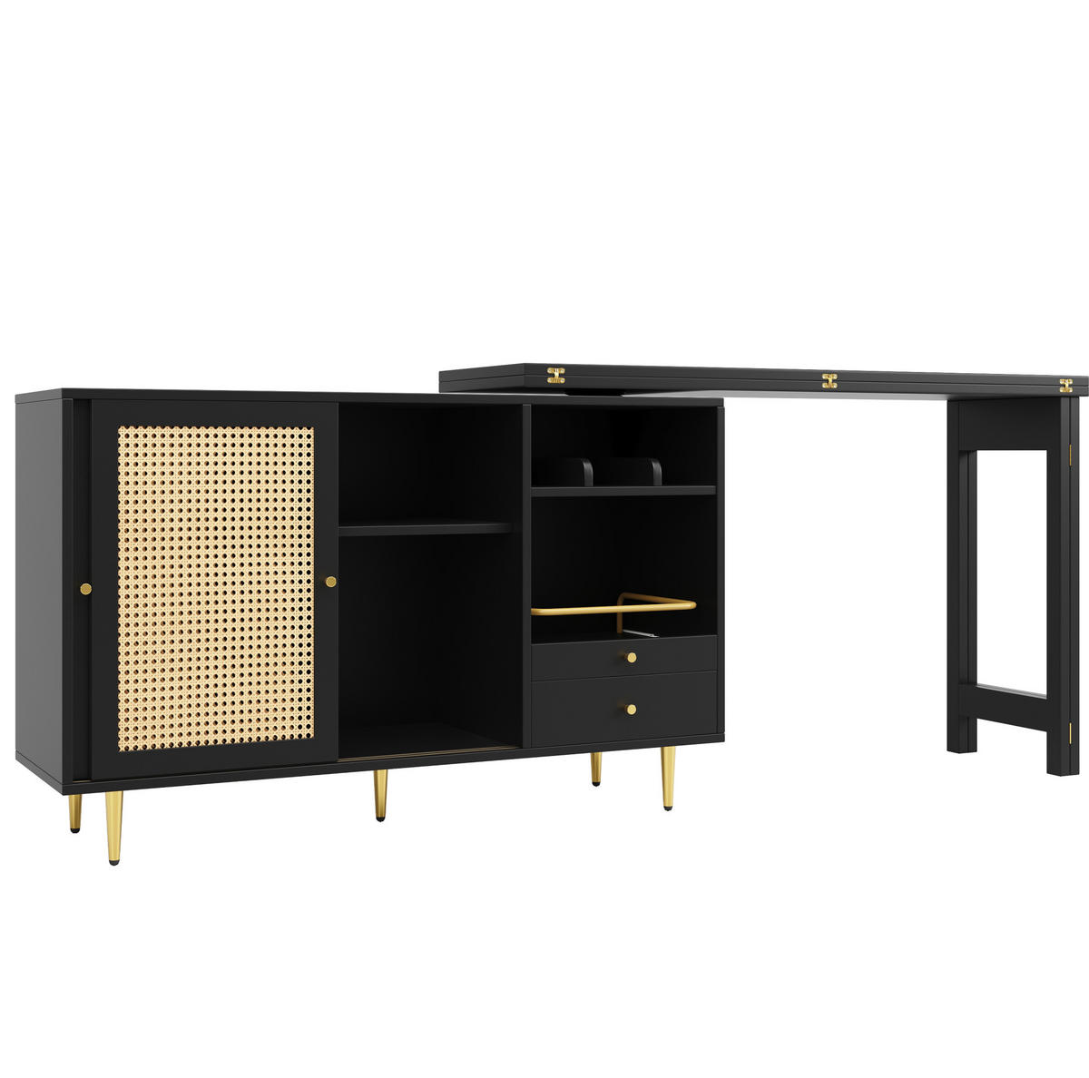 BAROVÝ stůl 107/40/71,4 cm černý z MDF otočný a rozkládací s úložným prostorem - černá, kompozitní dřevo (40/76/187cm) - OKWISH