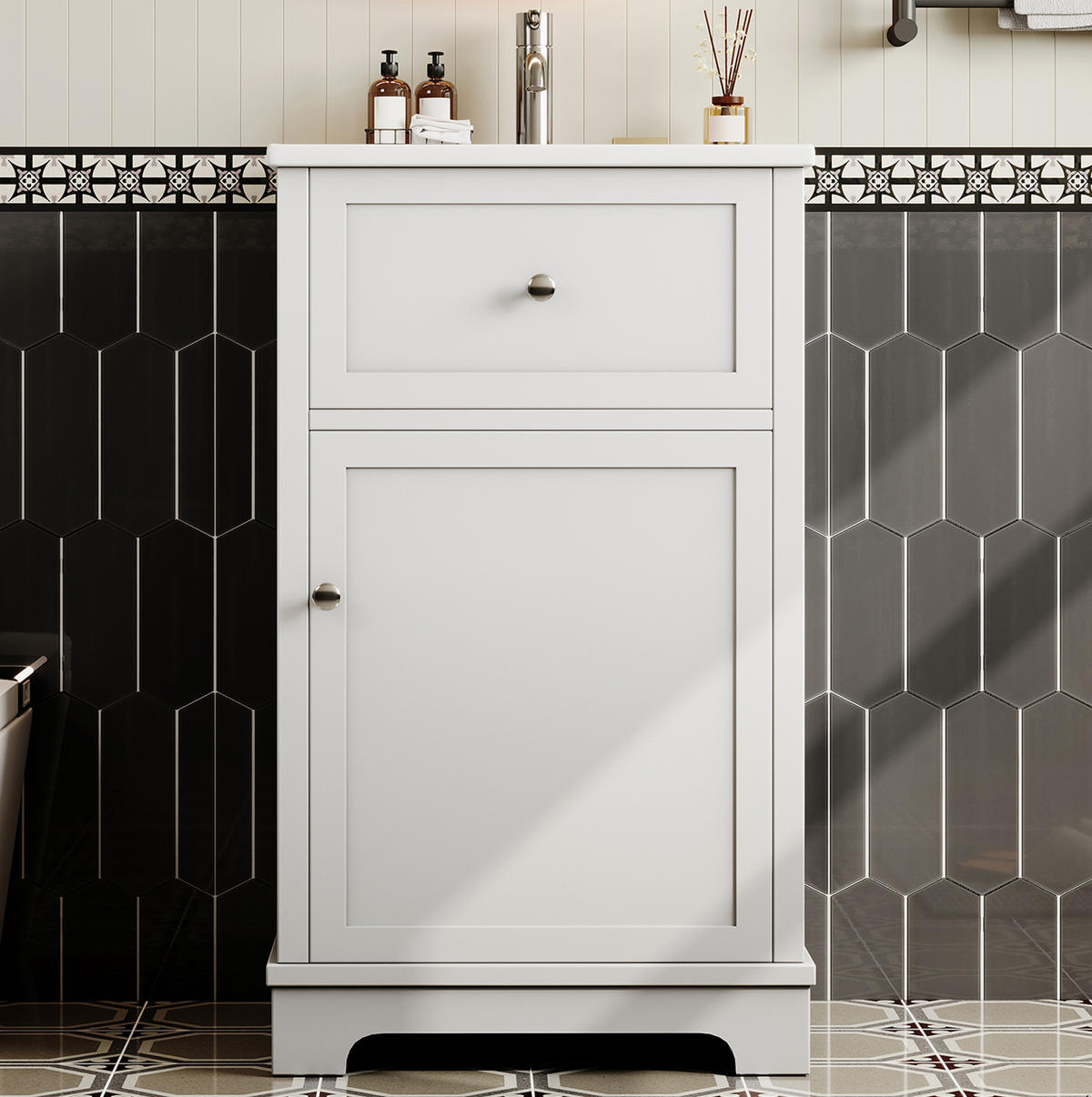 WASCHTISCH mit Keramikbecken 51 x 46 x 87 cm MDF Weiß - Weiß, Holzwerkstoff (46/87/51cm) - Beauniv