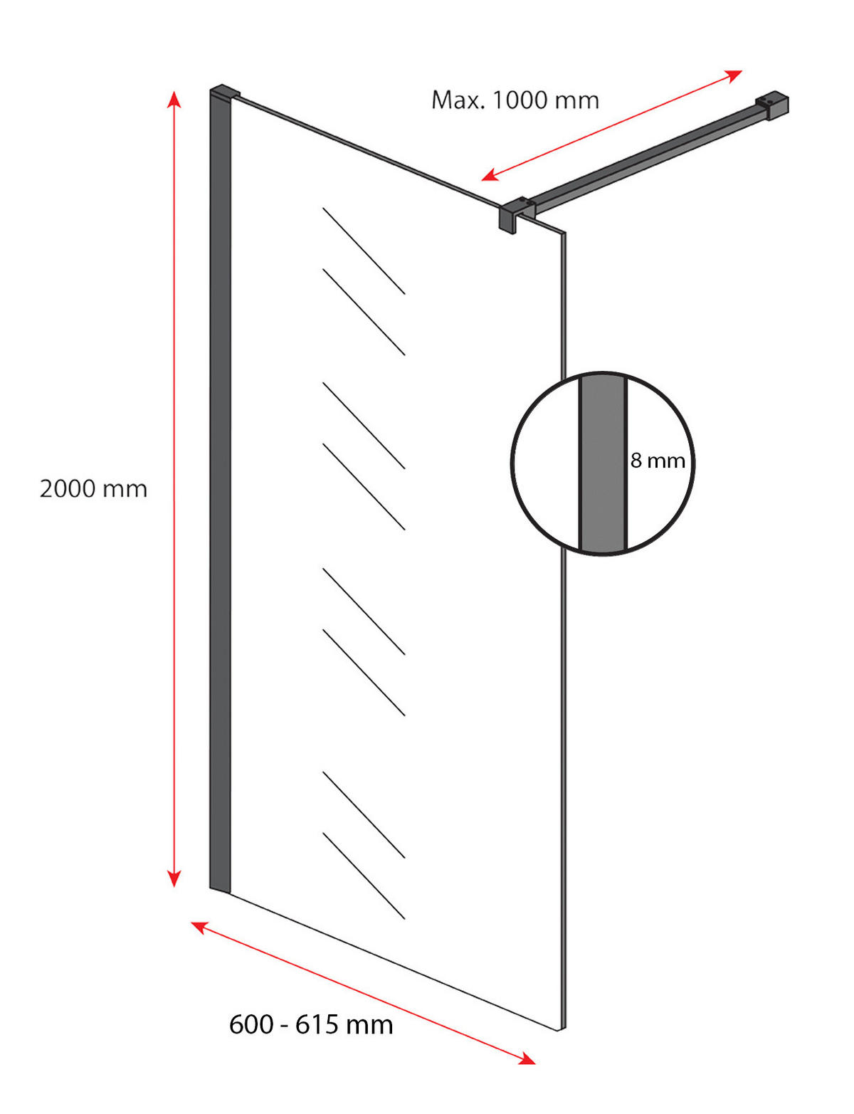 DUSCHWAND Rizani - 60 x 200 cm - Schwarz - Walk-In Duschabtrennung aus Rauchglas - Anthrazit/Schwarz, Glas (60/200cm) - Badplaats