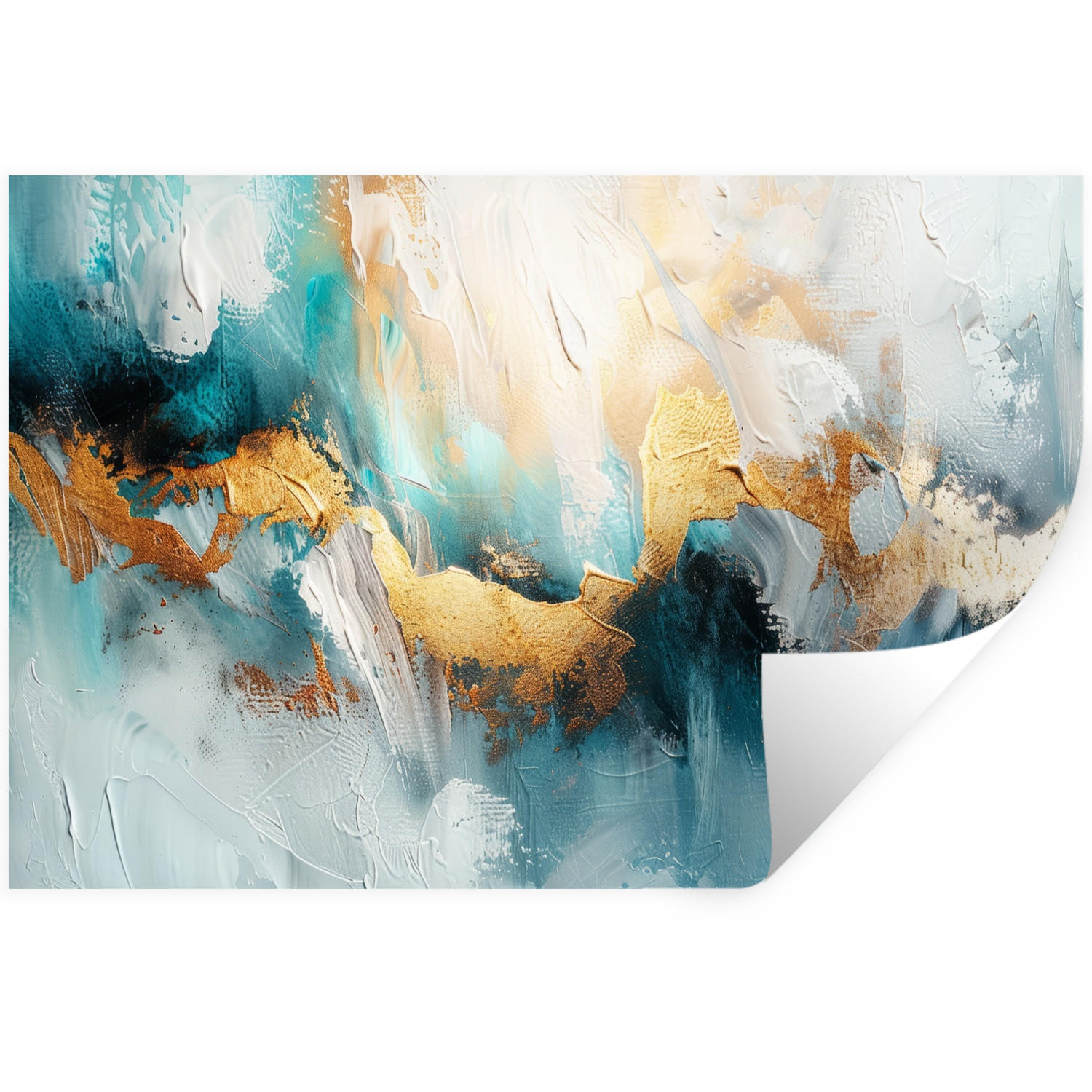 MuchoWow SAMOLEPKA NA ZEĎ Abstraktní - umění - zlatá - modrá 120x80 cm