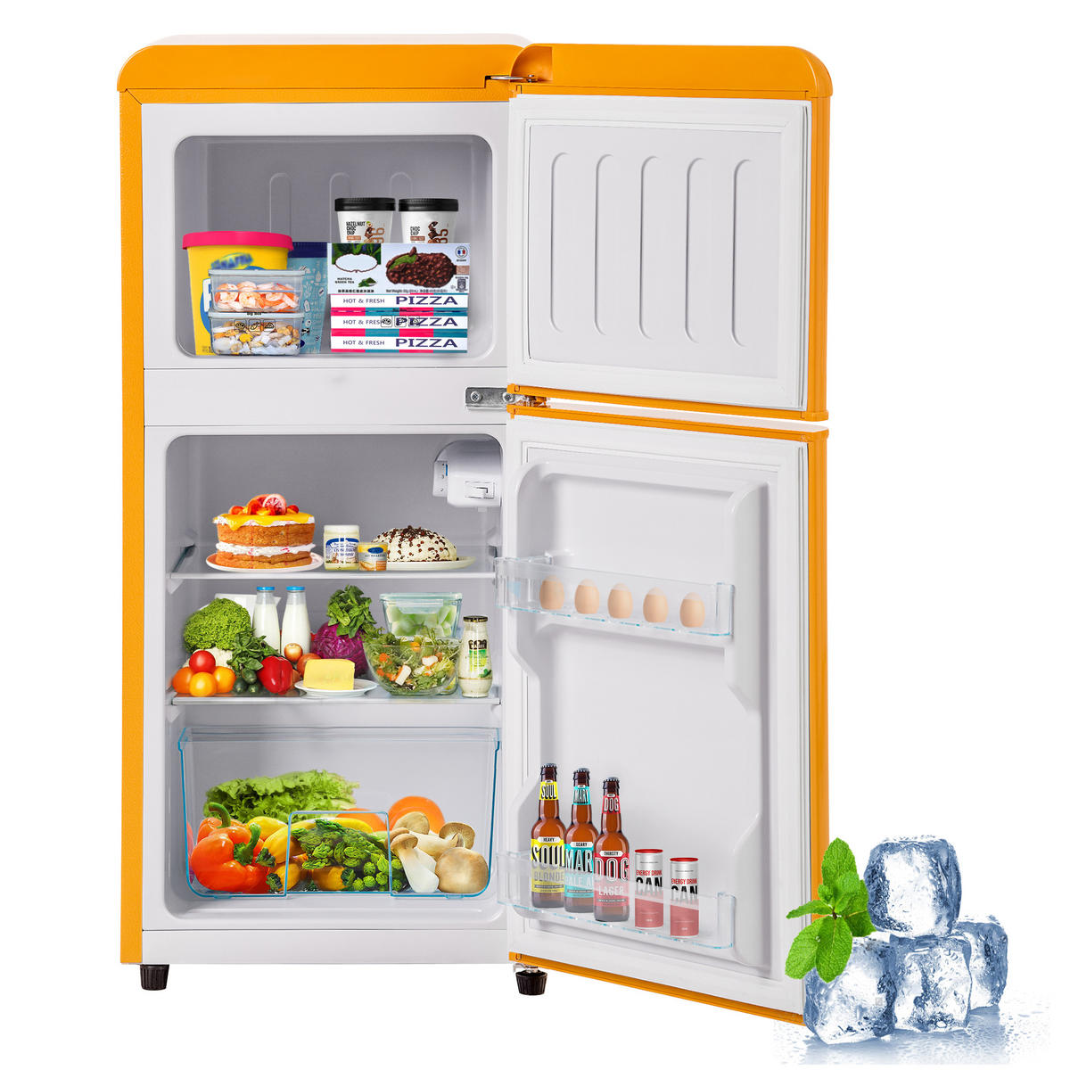 KUHLSCHRANK 45.5/42/88.8 cm Antikgelb 60L mit LED-Licht, Energieklasse E - Gelb, Metall (45.5/88.8/42cm) - Oxeza